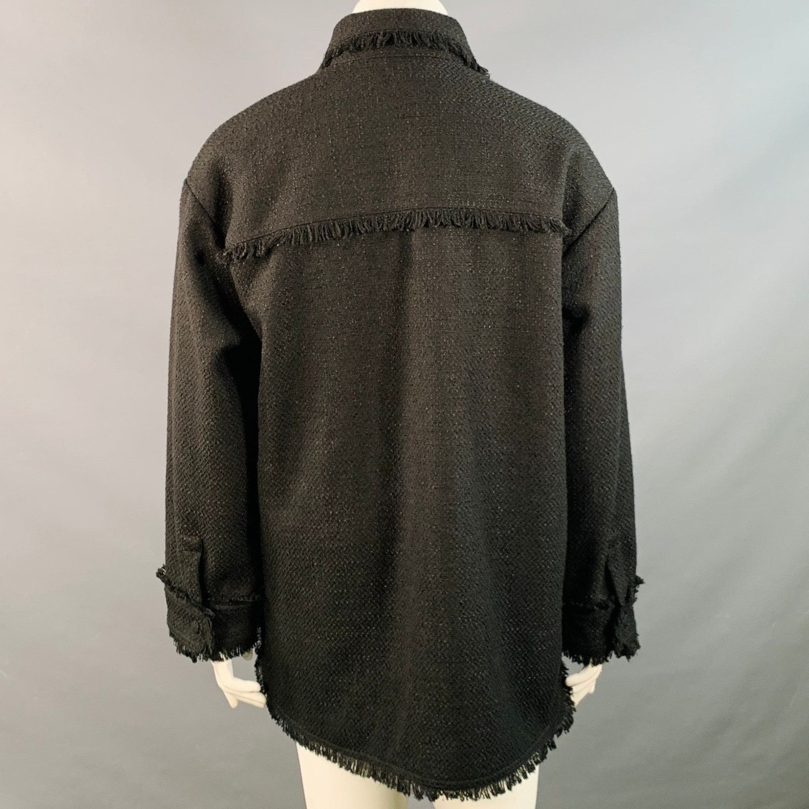 APPARIS Size XL Black Polyester Tweed Patch Pockets Fringed Coat Size XL / US 12-14 / IT 48-50 - 4 Thumbnail