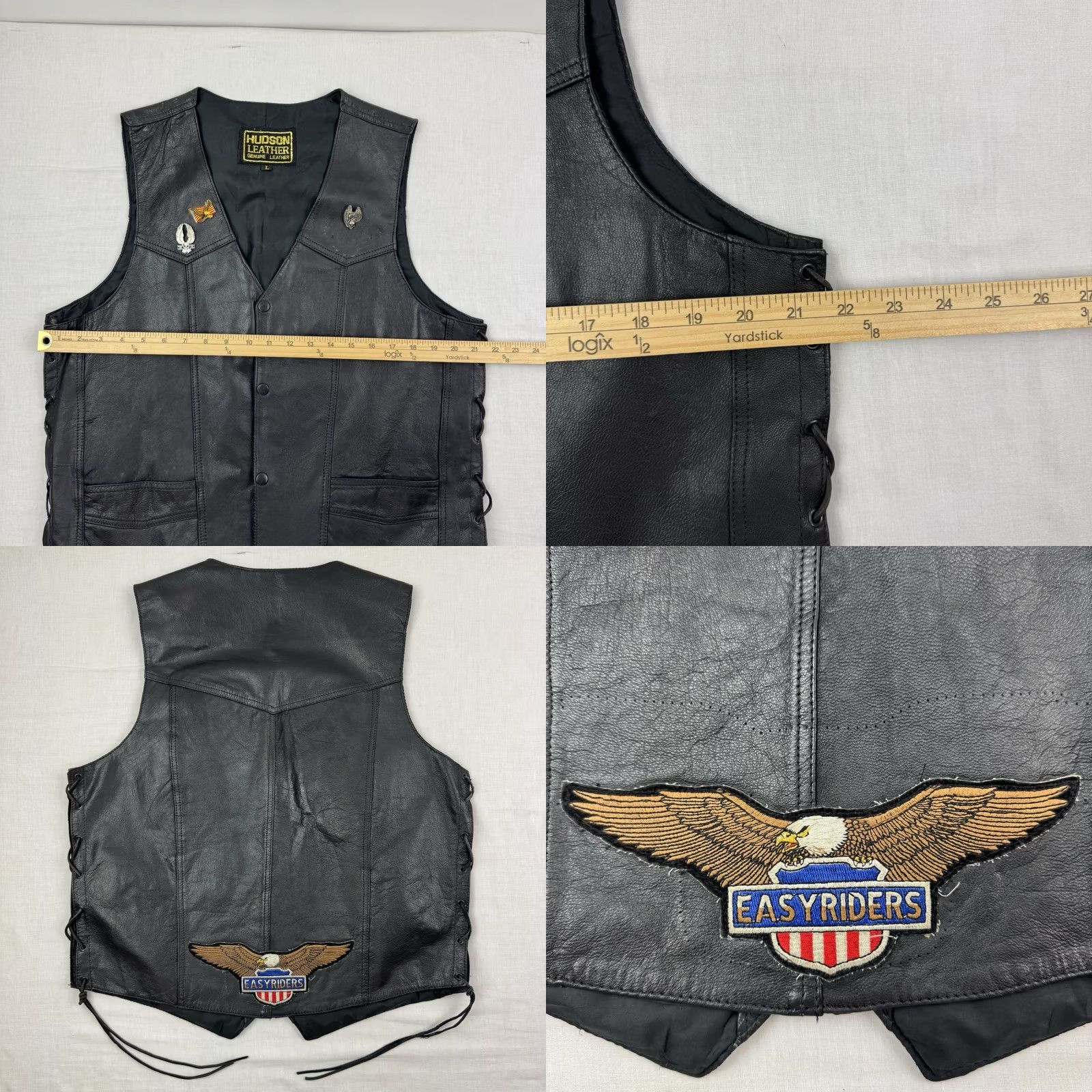 Hudson VINTAGE Hudson Leather Biker Vest Adult L Black Leather Snaps 90s Mens Motorcycle Vintage Size US L / EU 52-54 / 3 - 9 Thumbnail