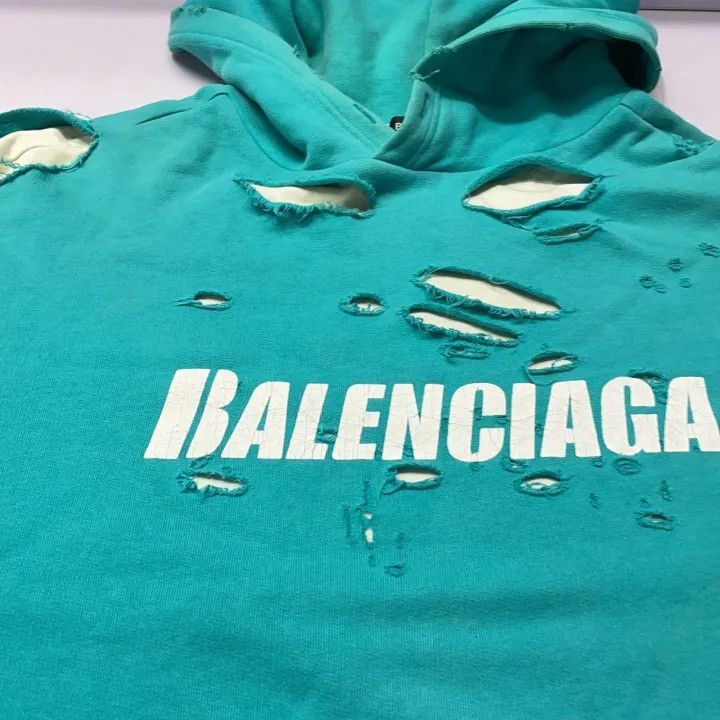 Balenciaga Distressed Hoodie in Sky Blue 0079-2507