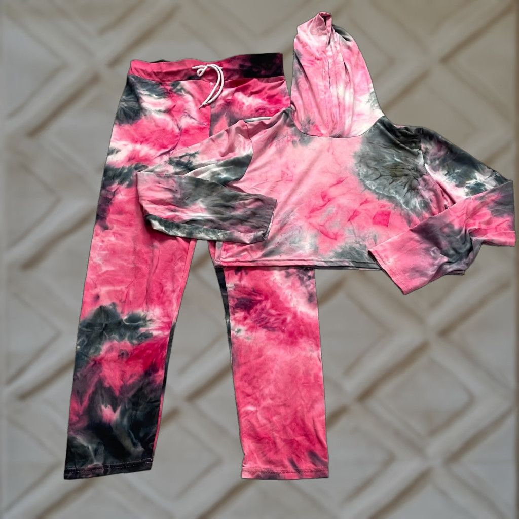 Vintage Unbranded 2 Piece Lounge Set Sweatpants Cropped Hoodie Jacket Juniors XL Tie Dye Size XL / US 12-14 / IT 48-50 - 1 Thumbnail