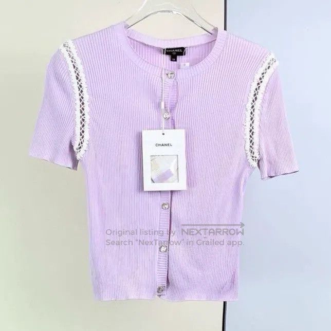 Chanel Chanel 22C lilac drop-shoulder hollow cardigan short sleev Size XXS / US 00 / IT 34 - 1 Thumbnail
