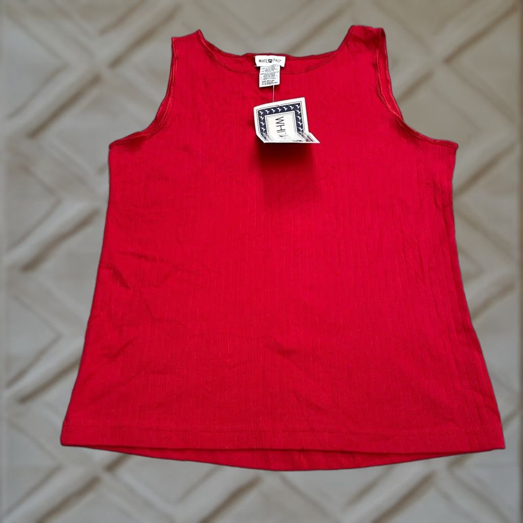 Vintage White Stag Tank Womens XL Red 100% Cotton Basic Knit Sleeveless Strappy Sleeve Camisole Casual NWD Size XL / US 12-14 / IT 48-50 - 1 Thumbnail