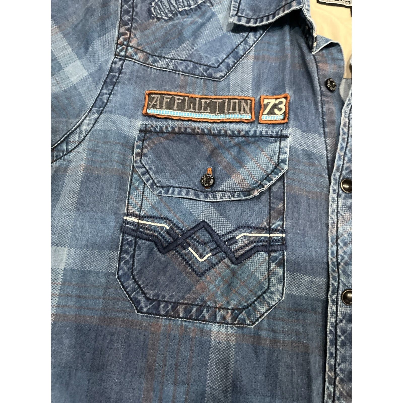 Affliction Affliction Shirt Mens S Blue Embroidered Short Sleeve Button Up Black Premium Size US S / EU 44-46 / 1 - 4 Thumbnail