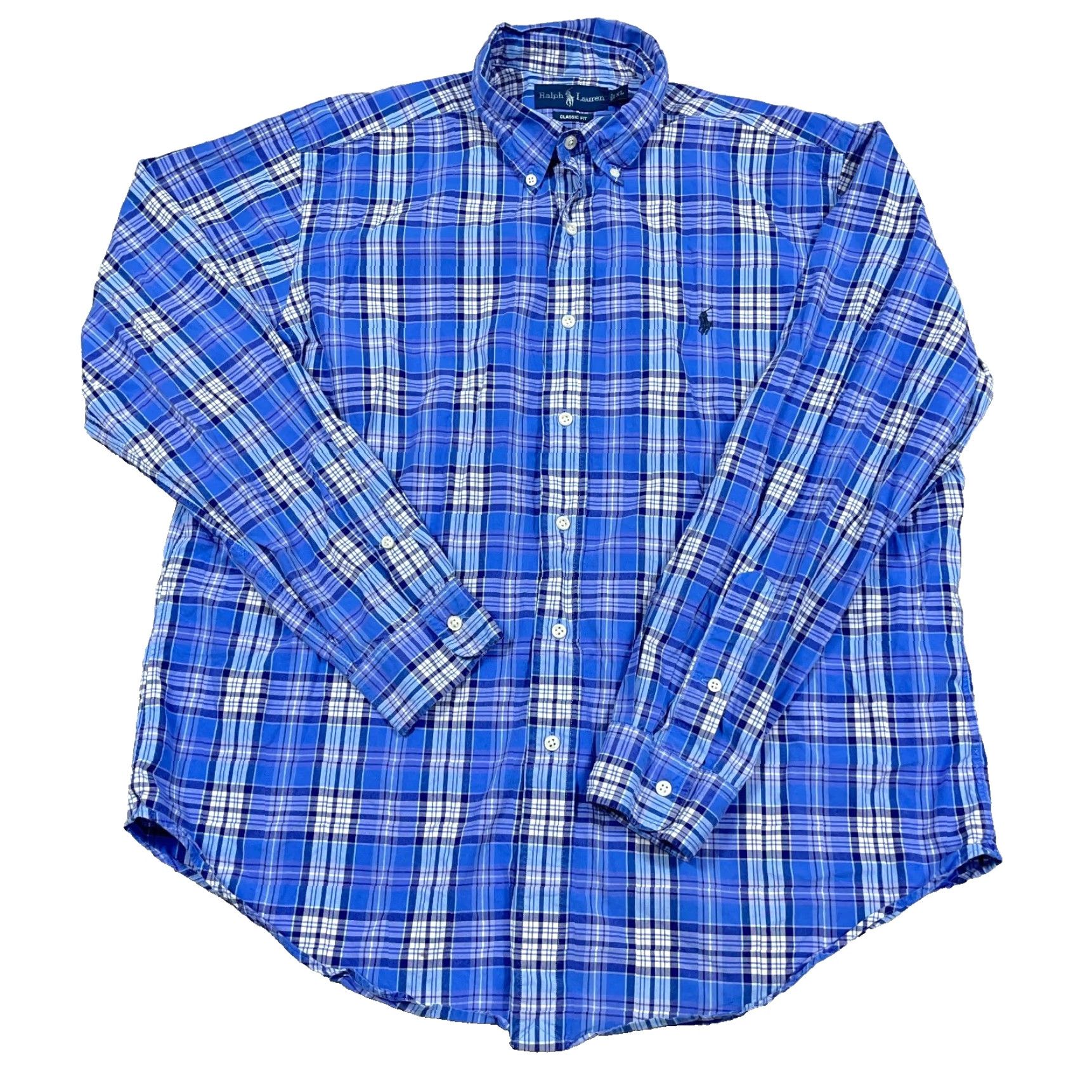 Ralph Lauren Ralph Lauren Shirt Men XL Classic Fit Blue Plaid Button Up Dress Poplin Tartan Size 46R - 2 Thumbnail