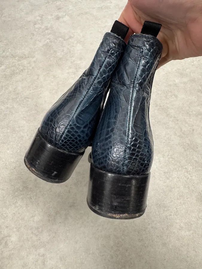 Miu Miu Miu Miu Dark Navy Crocodile Embossed Leather Chelsea Boot Brogue Size US 5.5 / EU 38 - 4 Thumbnail