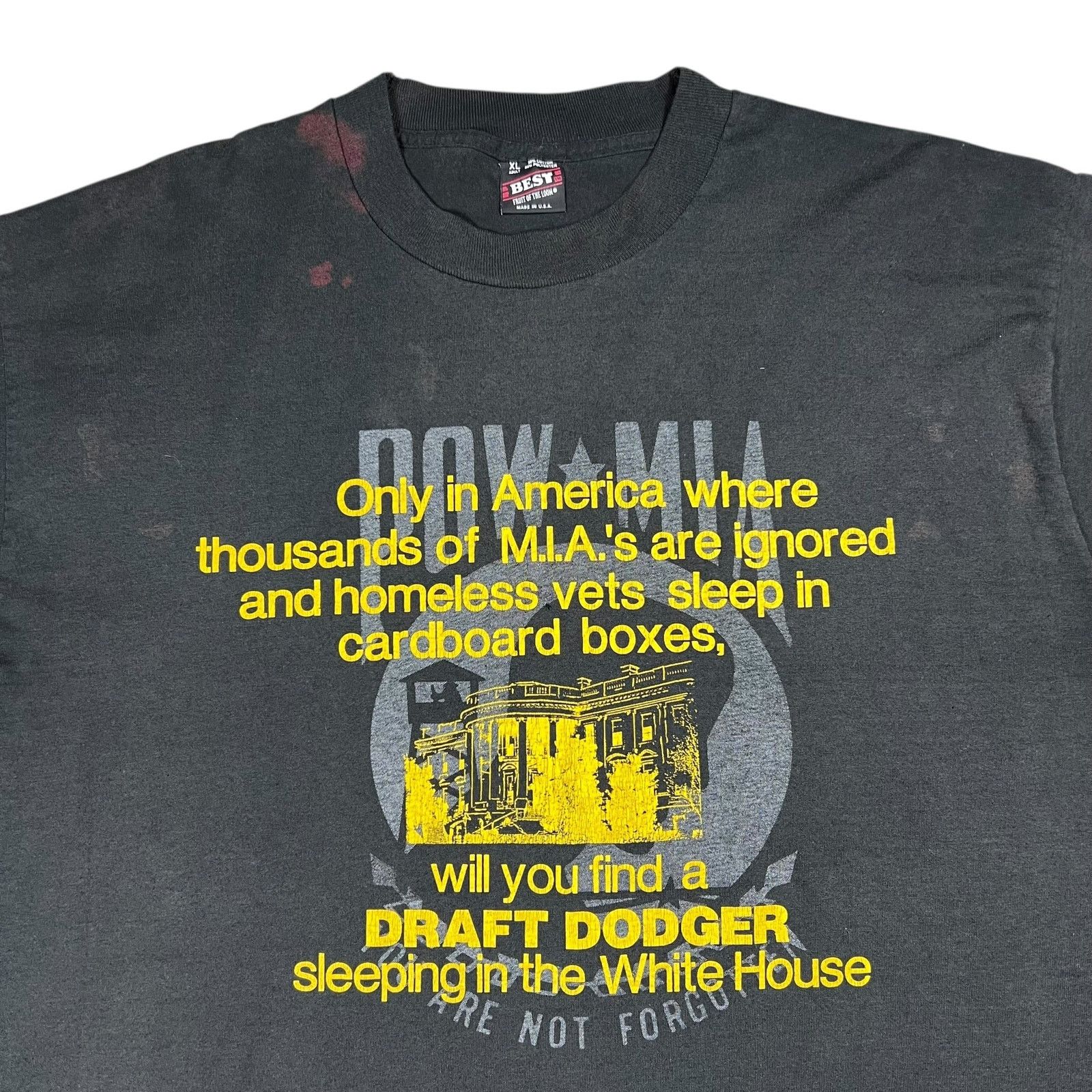 Fruit Of The Loom × Vintage 80s Only in America is a DRAFT DODGER White House faded tee Size US XL / EU 56 / 4 - 2 Thumbnail