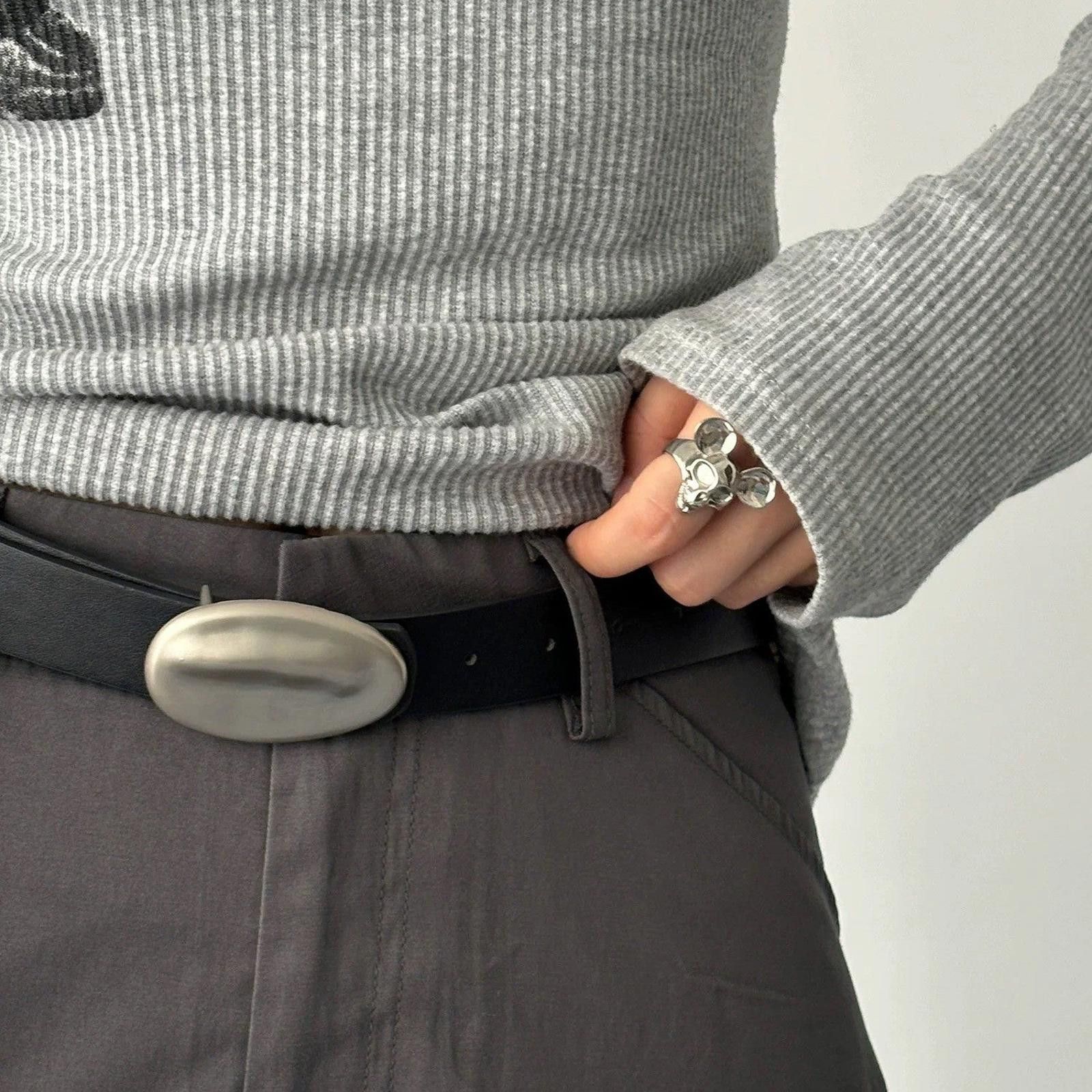 Leather Metallic Pebble Belt – Irregular Oval, Unisex Style Size ONE SIZE - 2 Thumbnail