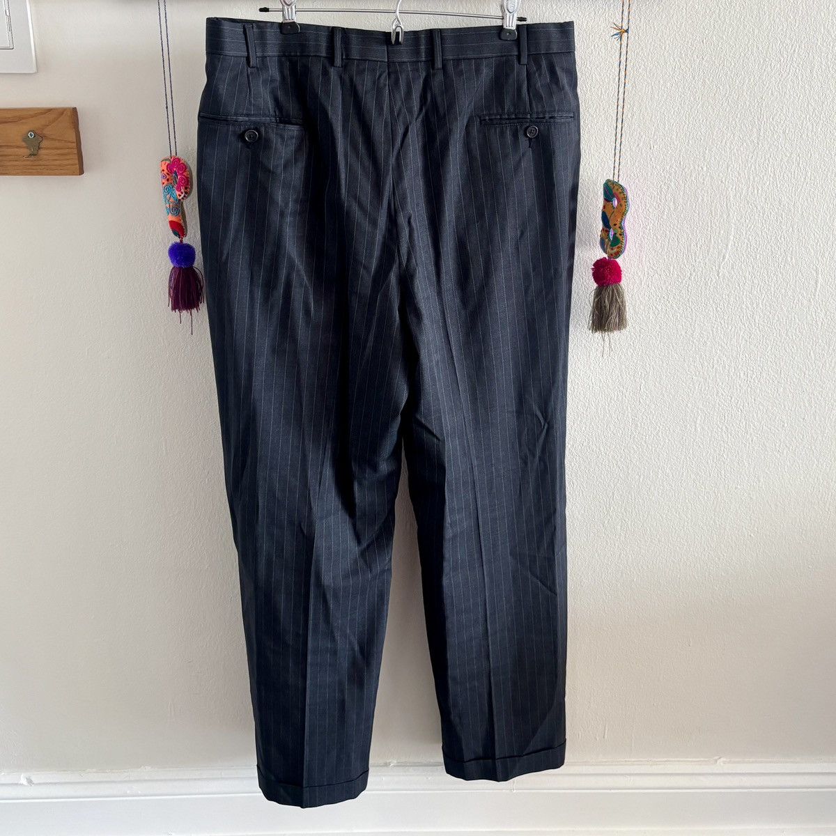 Brooks Brothers Brooks Brothers Men's Black Stripe 90s Wide Leg Suit Pants Size 34R - 1 Thumbnail