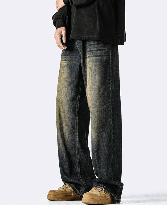 Japanese Brand Retro distressed washed street loose straight casual jeans Size US 32 / EU 48 - 2 Thumbnail