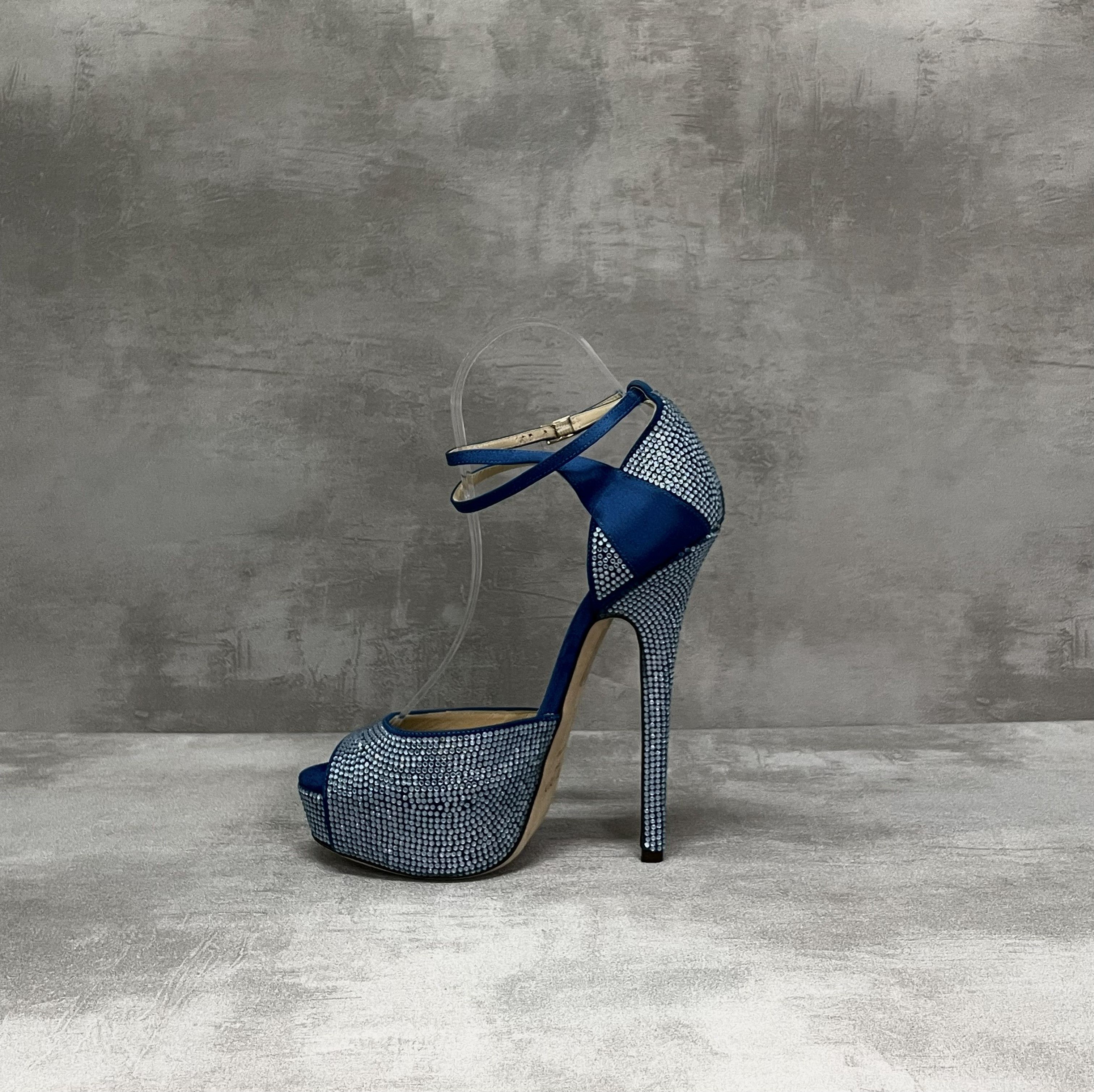 Jimmy Choo Jimmy Choo Blue Peep Toes 15cm Crystallized Platform Pumps Size US 7 / IT 37 - 1 Thumbnail