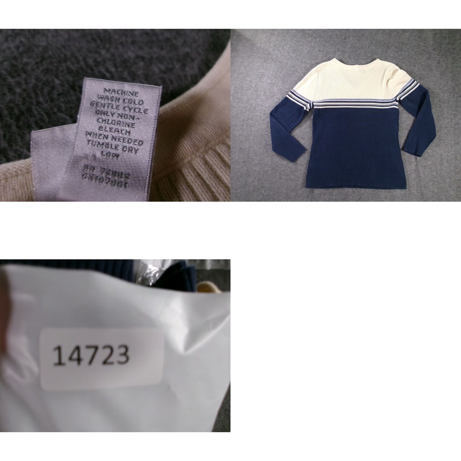 Vintage FASHION BUG Sweater Women 14 Navy Cream Striped Ribbed V-Neck Pullover Long Sleeve Casual Y2K Preppy Size XL / US 12-14 / IT 48-50 - 8 Thumbnail
