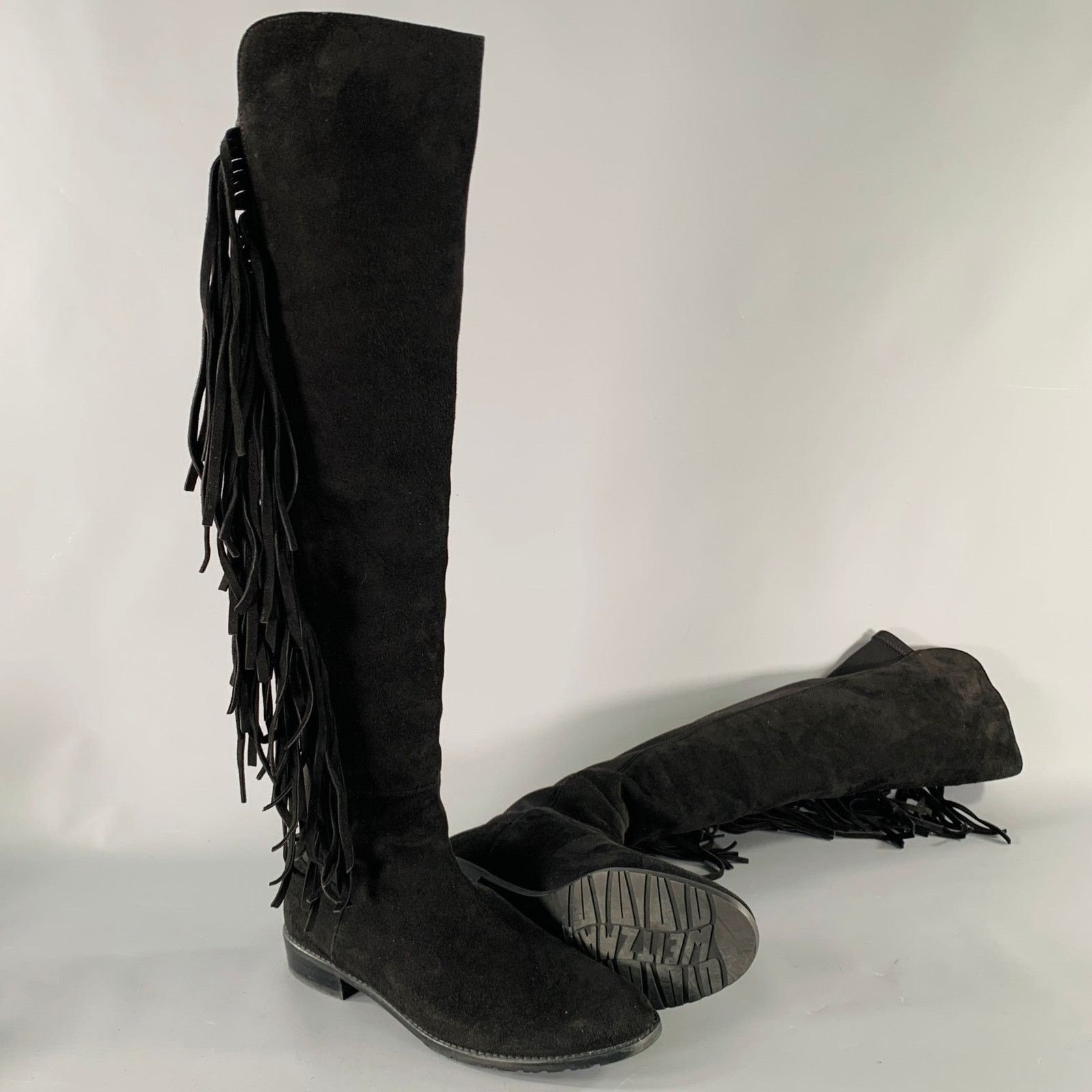 Stuart Weitzman STUART WEITZMAN 7.5 Black Nylon Suede Fringe Pull On Boots Size US 7.5 / IT 37.5 - 4 Thumbnail