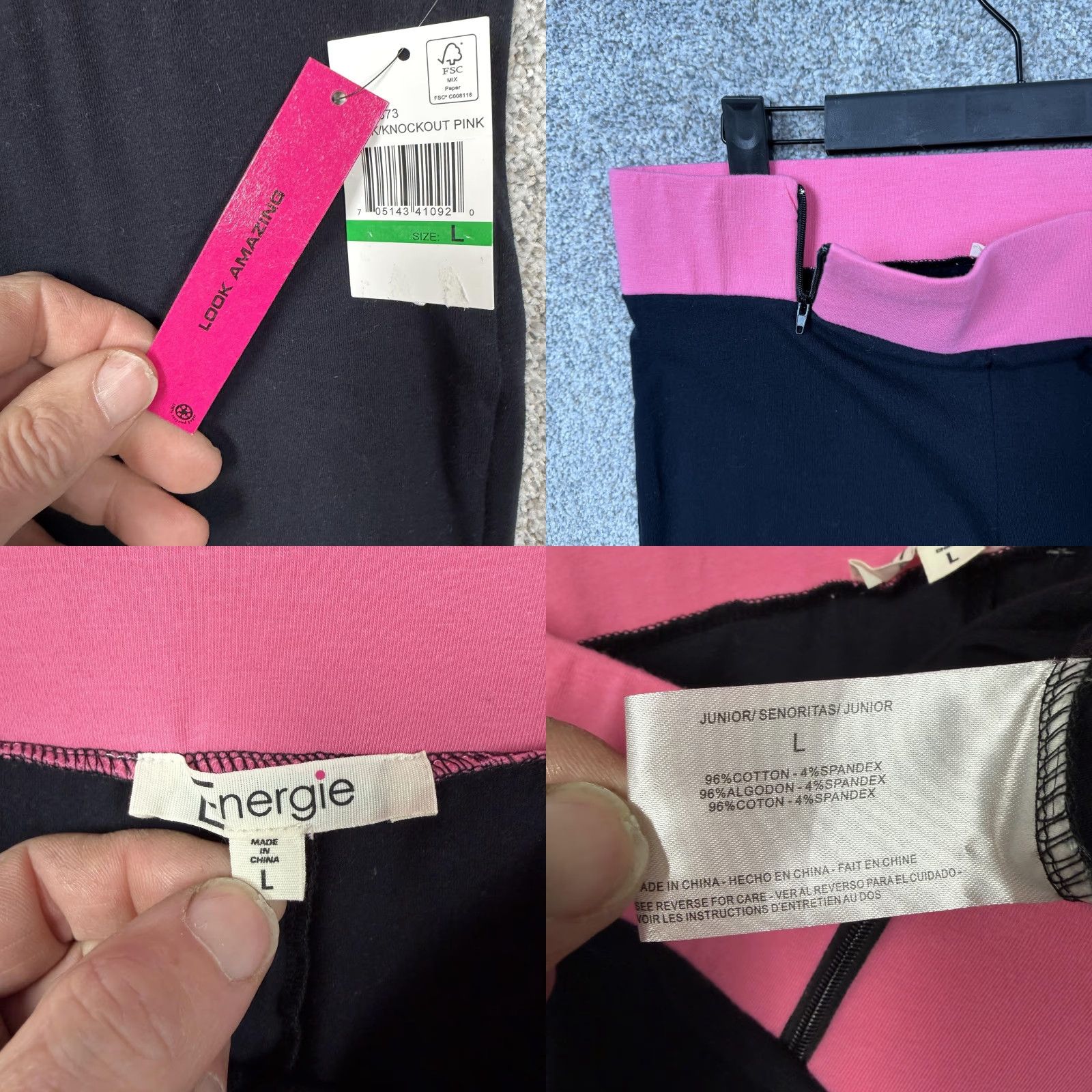 Energie Energie Leggings Juniors L Black Pink Waistband Stretch Athleisure Y2K NWT Size 36" / US 14 / IT 50 - 8 Thumbnail