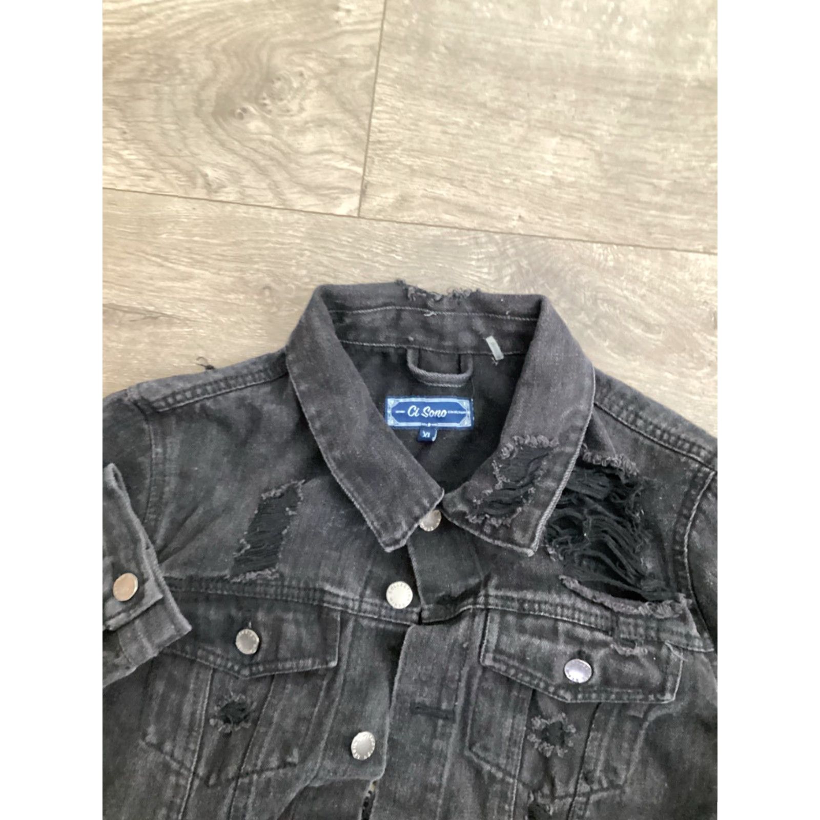 X-LARGE Ci Sono Denim - Distressed Black Jean Jacket Women's X-Large Size 40" / US 18 - 2 Thumbnail