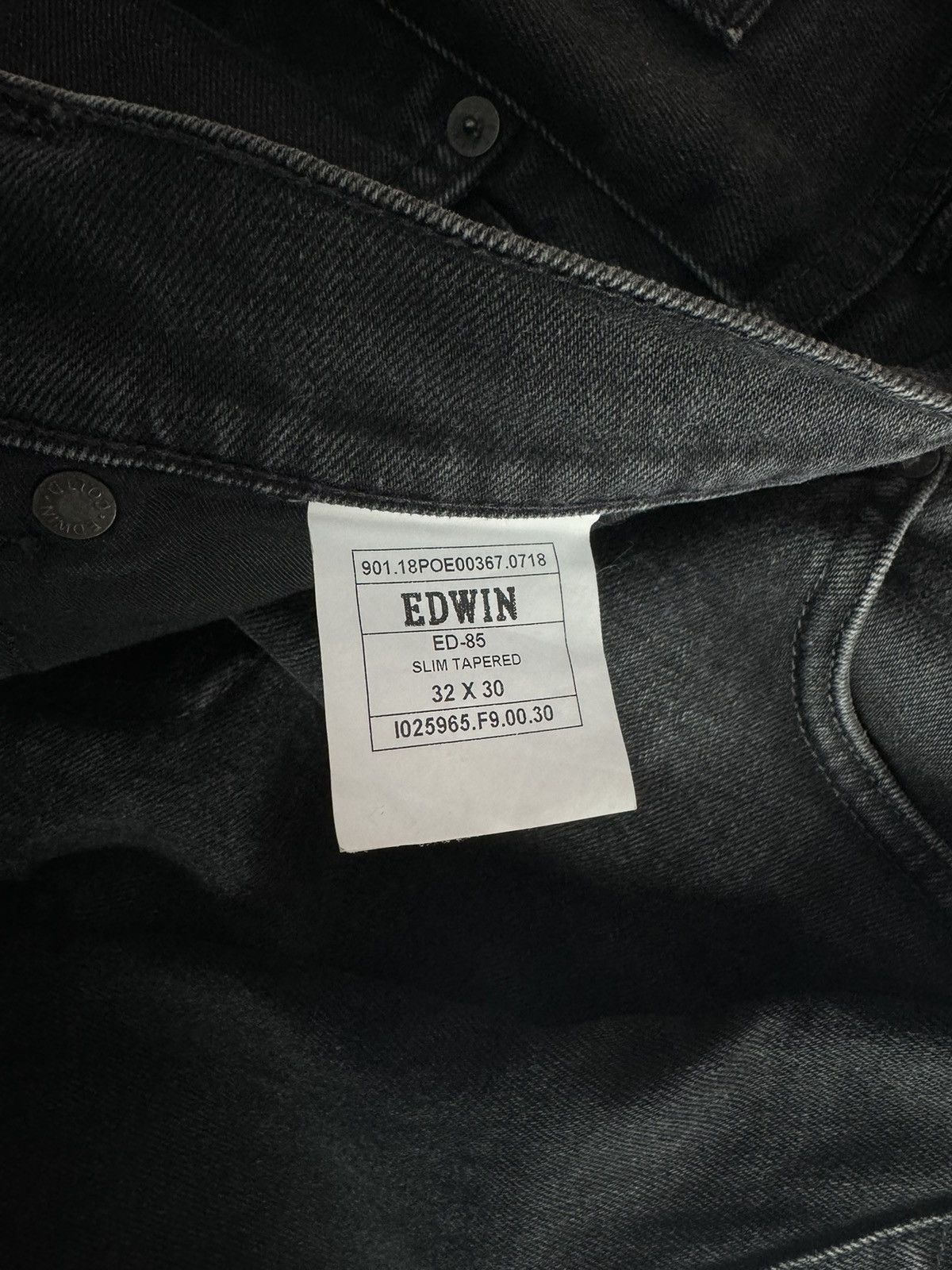 Designer × Edwin × Japanese Brand Edwin 32x30 Slim Tapered Black Wash Faded Cotton Denim Jeans Size US 32 / EU 48 - 10 Thumbnail