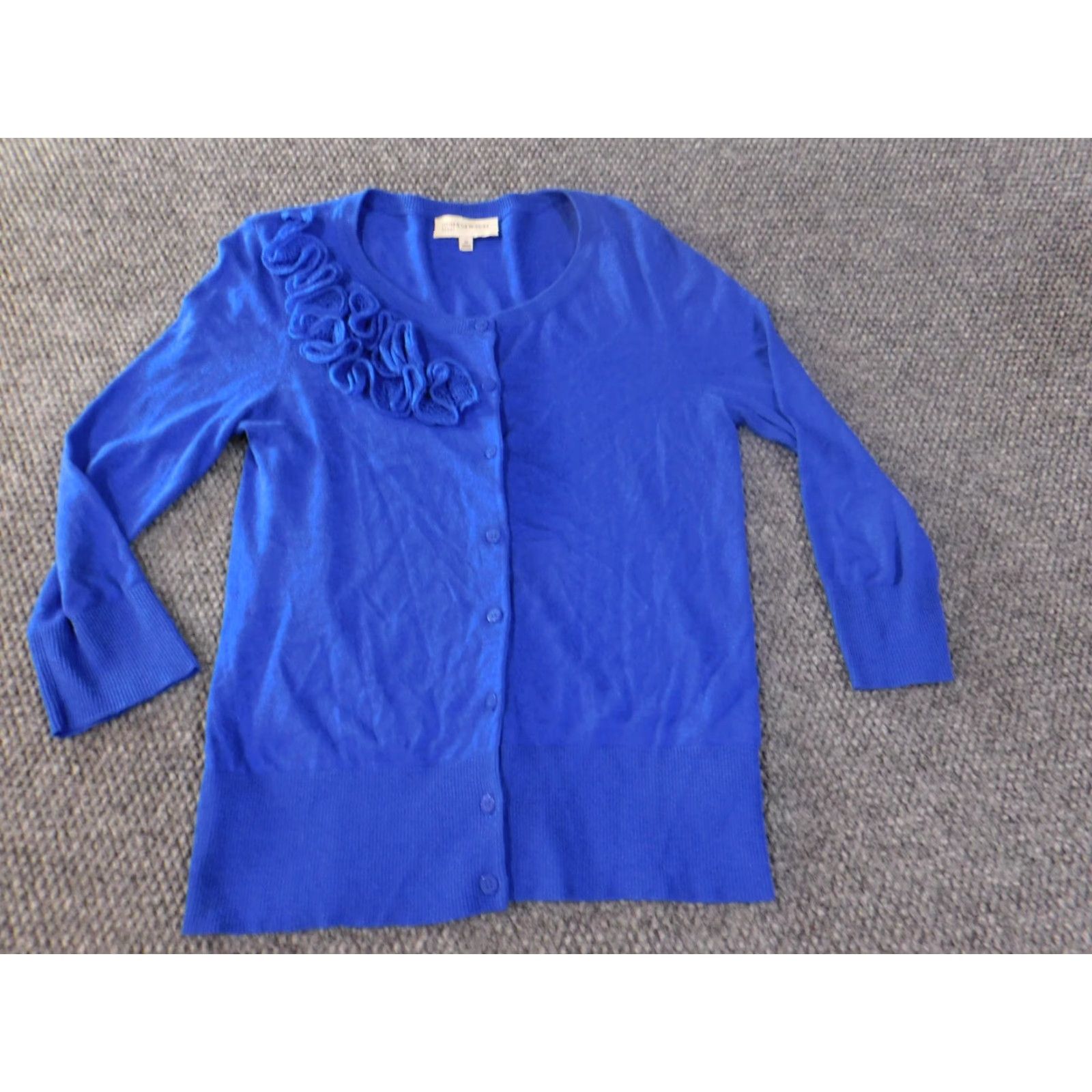 Jones New York Jones New York Cardigan Sweater Womens Medium Blue Sport Knit Open-Knit Round Neck Pullover Cotton Rayon Classic Logo Size M / US 6-8 / IT 42-44 - 3 Thumbnail