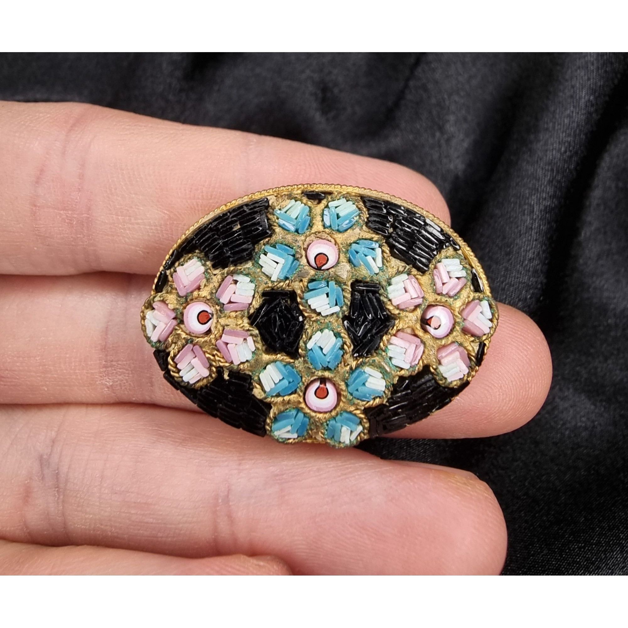 Vintage Vintage 1940s Made In Italy Signed Mosaic Brooch With Floral Size ONE SIZE - 5 Thumbnail
