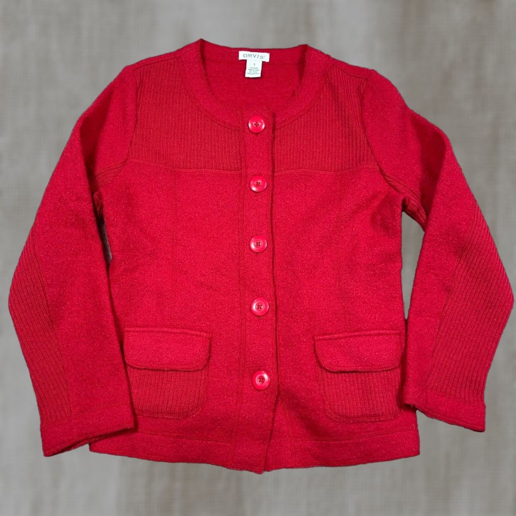 Orvis VINTAGE Orvis Cardigan Sweater Women Red 100% Wool Knit Button Up Pockets S Size S / US 4 / IT 40 - 1 Thumbnail