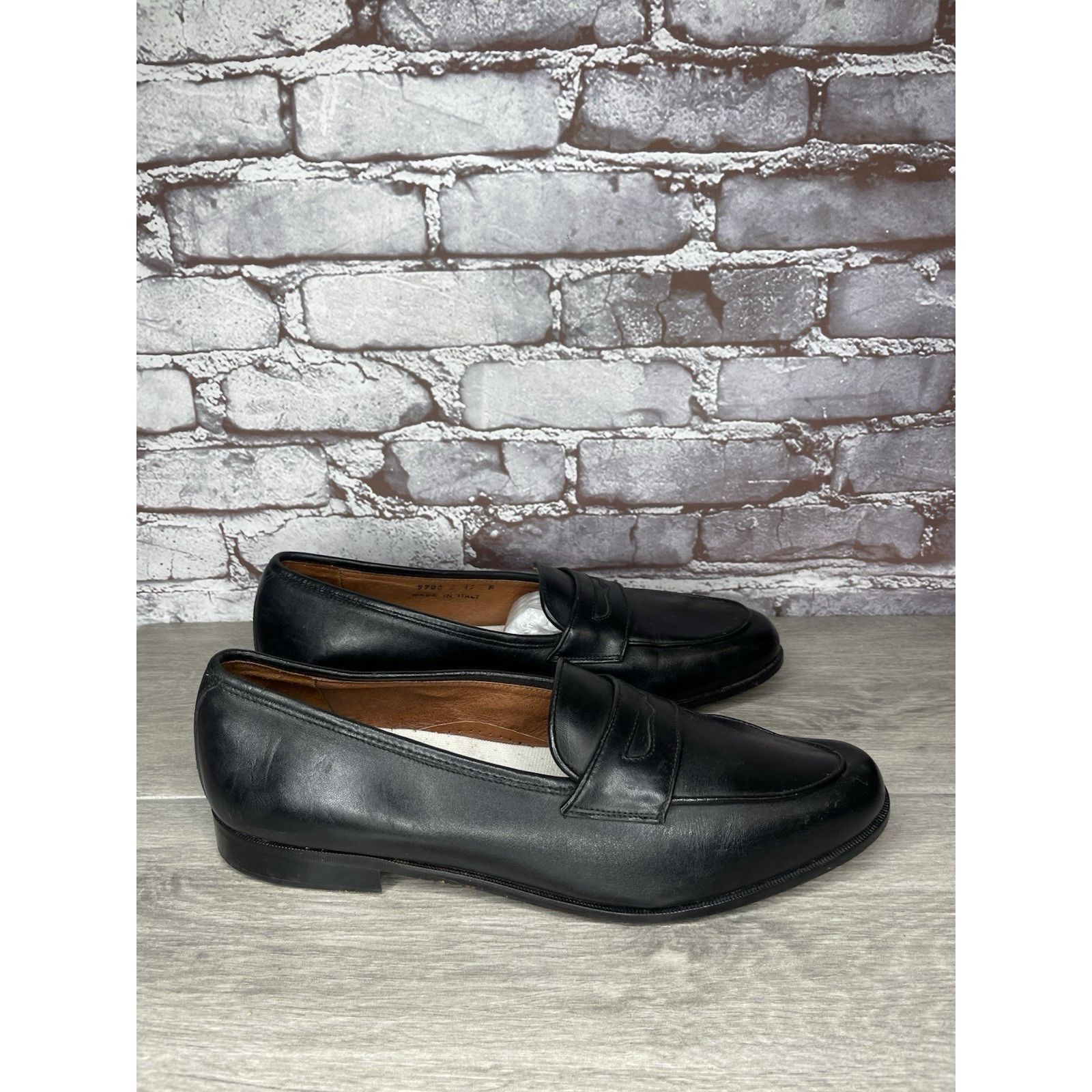 Paolo Mondo Paolo Mando Firenze Black Leather Penny Loafers Dress Shoes Size US 12 / EU 45 - 17 Thumbnail