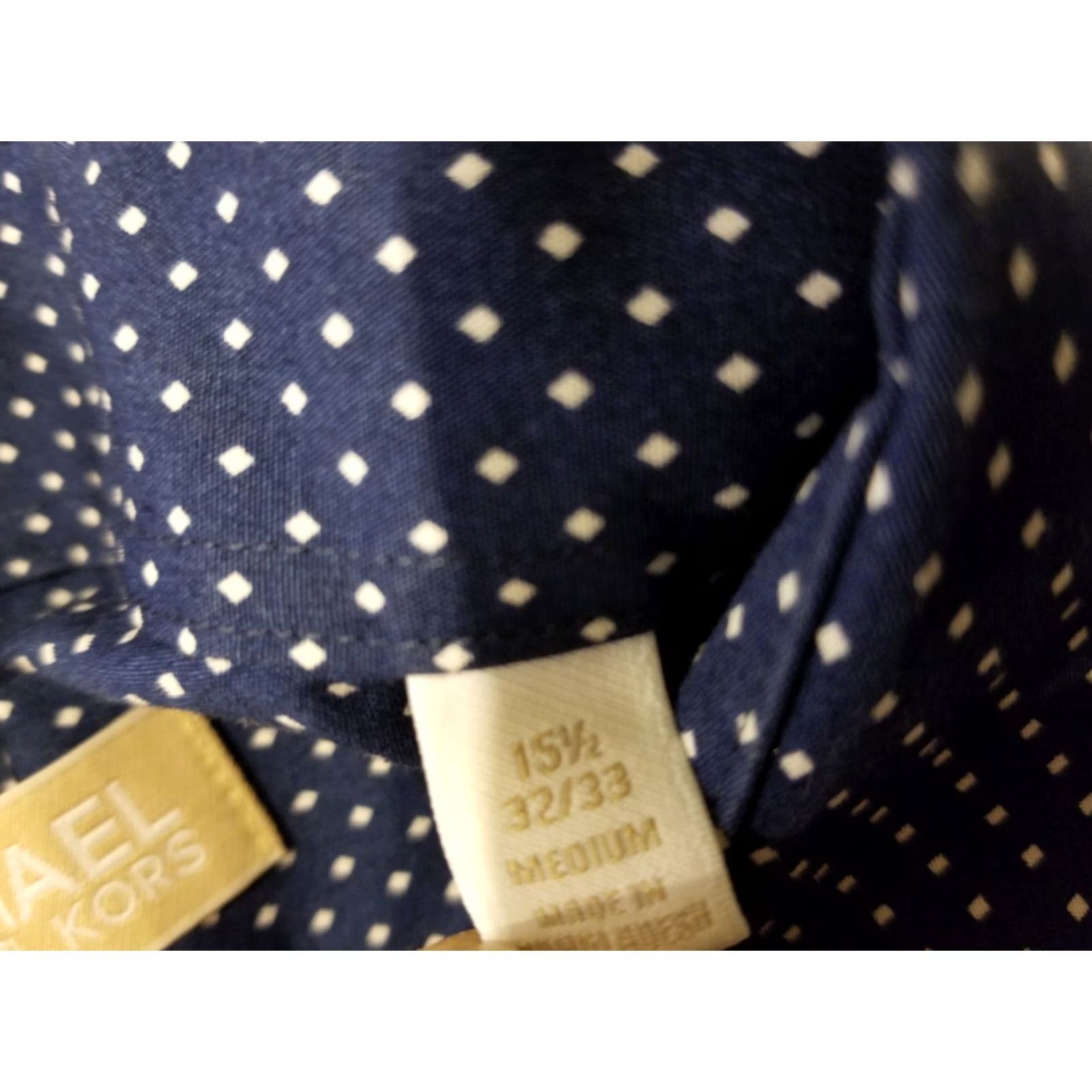 Michael Kors Michael Kors Mens Dress Shirt 15 1/2 32 33 Slim Navy Blue Button Cotton Size 42R - 5 Thumbnail