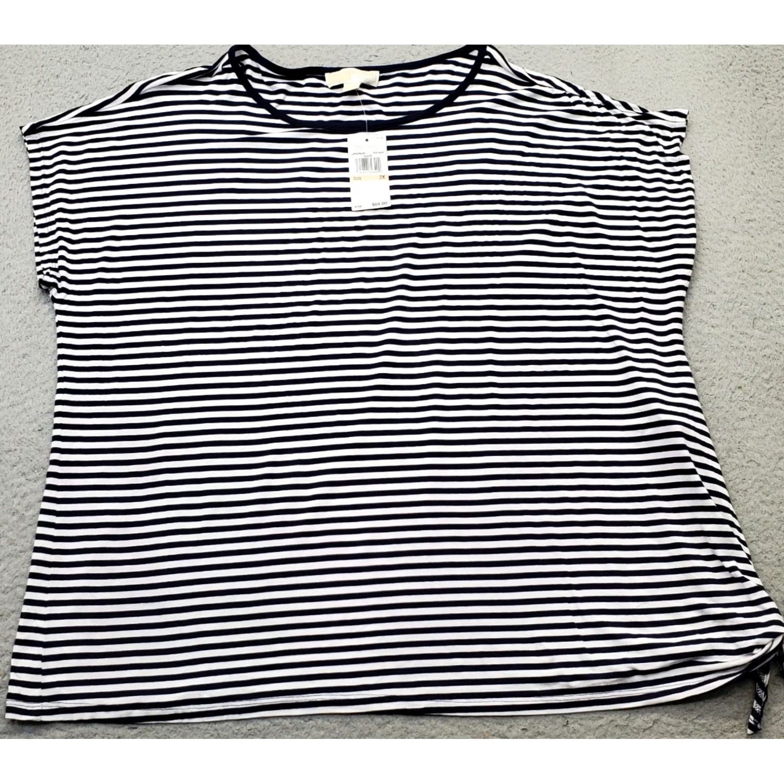 Michael Kors Michael Kors Blouse Womens 2X Striped Cap Sleeve Round Neck Knot Side Size 2X Multicolor Womens Blouse, Casual, Basic, Spring/Summer, Plus Size Size XXL / US 16-18 / IT 52-54 - 2 Thumbnail