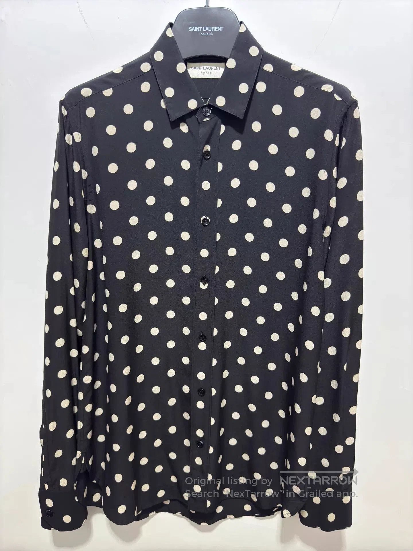 Saint Laurent Paris Black Polka Dot Long Sleeve Button-Up Shirt. Size US XXS / EU 40 - 1 Thumbnail