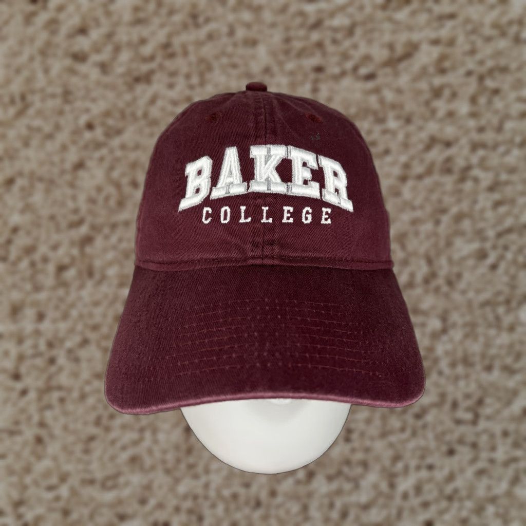 Vintage LEGACY92 Baker College Baseball Cap Adjustable Unisex One Size Burgundy 100% Cotton Casual College Theme Size ONE SIZE - 1 Thumbnail