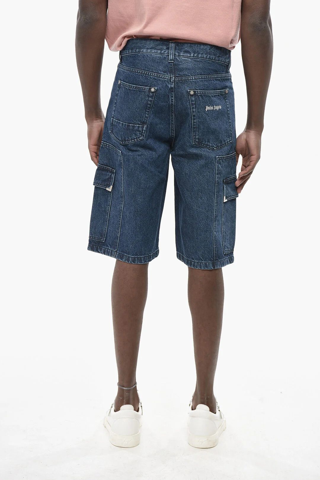 Palm Angels og1mm0326 Dark Wash Denim Cargo Short in Blue Size US 33 - 2 Thumbnail