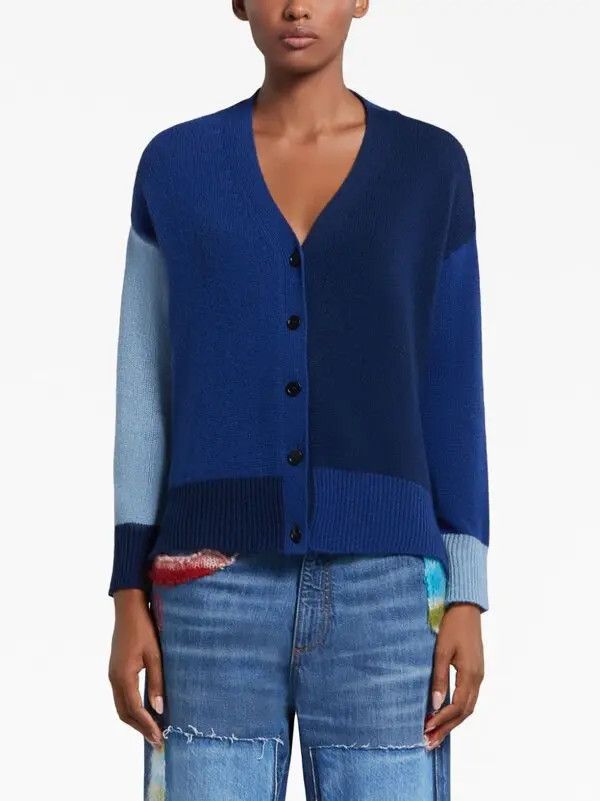 Marni o1w1db11125 Colour-Block Cashmere Cardigan in Blue Size M / US 6-8 / IT 42-44 - 2 Thumbnail