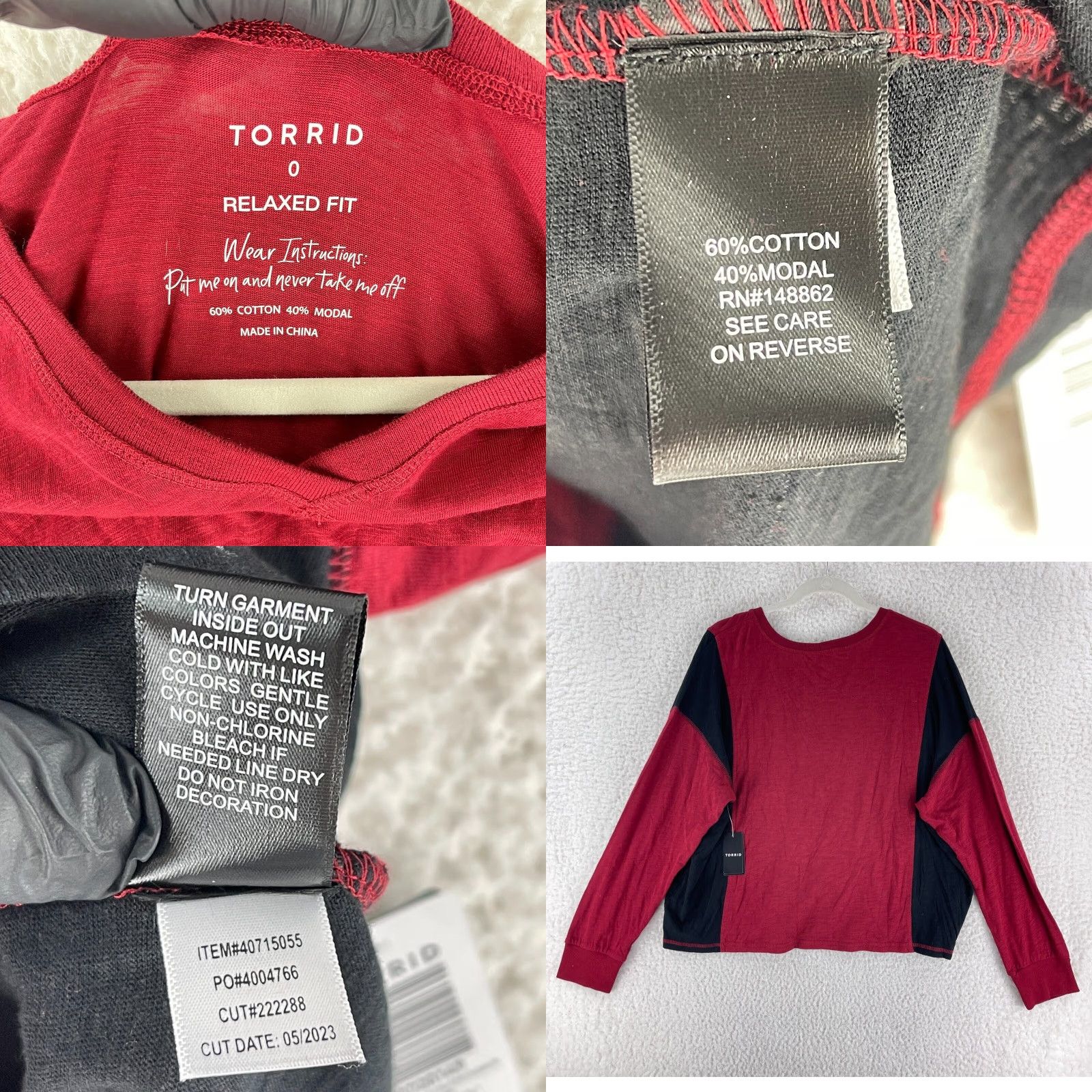 Torrid Torrid T-Shirt Slub V-Neck Long Sleeve Dolman Tee Womens Large Red Black Cotton Modal Size L / US 10 / IT 46 - 9 Thumbnail