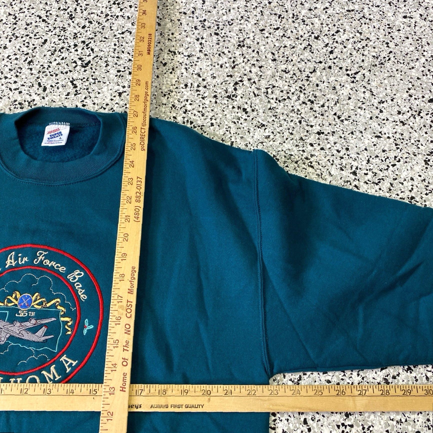 Jerzees VINTAGE Jerzees Oklahoma Air Force Base Sweatshirt Teal Large Military Crew Neck Long Sleeve Graphic Print Mens Pullover 80s UX? Size US L / EU 52-54 / 3 - 4 Thumbnail