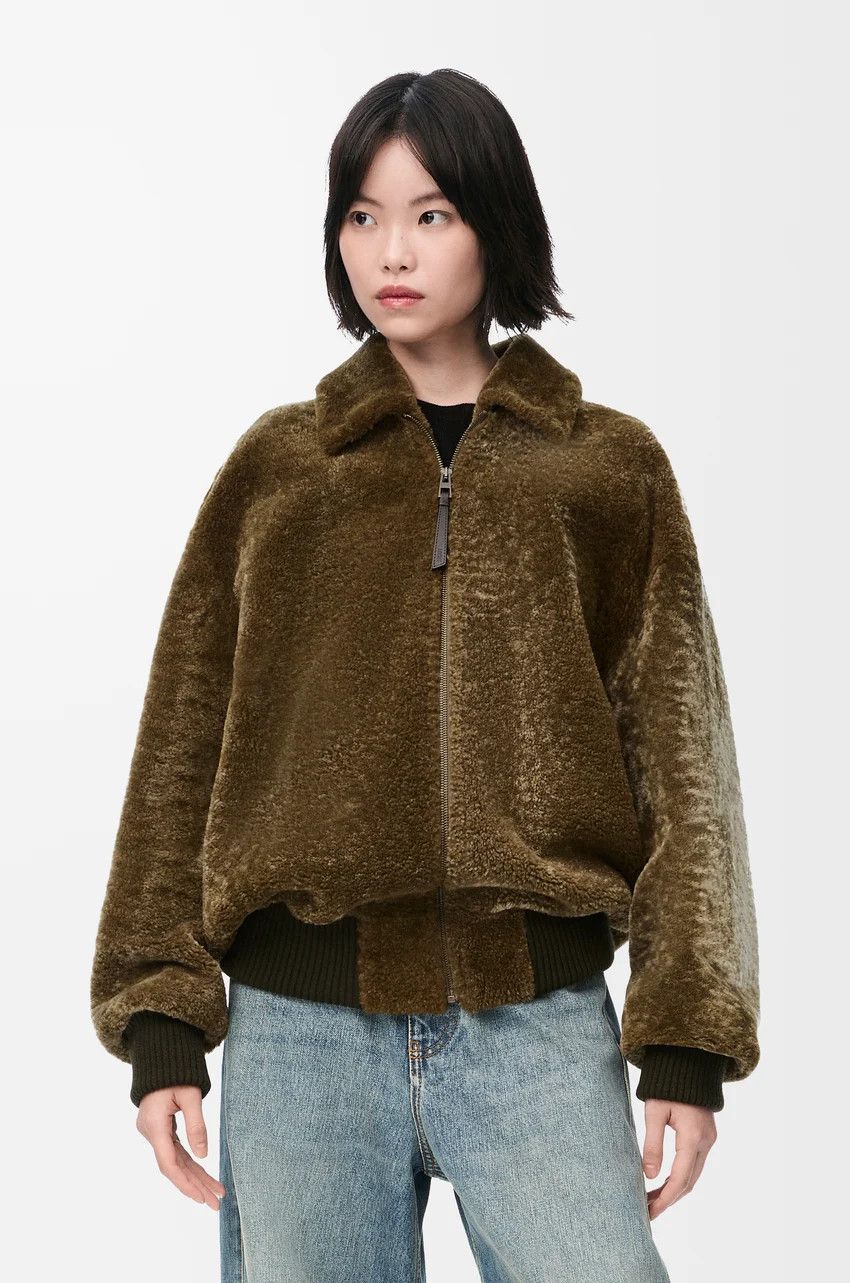 Loewe o1loc1c0525 Zip Up Jacket In Shearling in Khaki Green Size M / US 6-8 / IT 42-44 - 3 Thumbnail