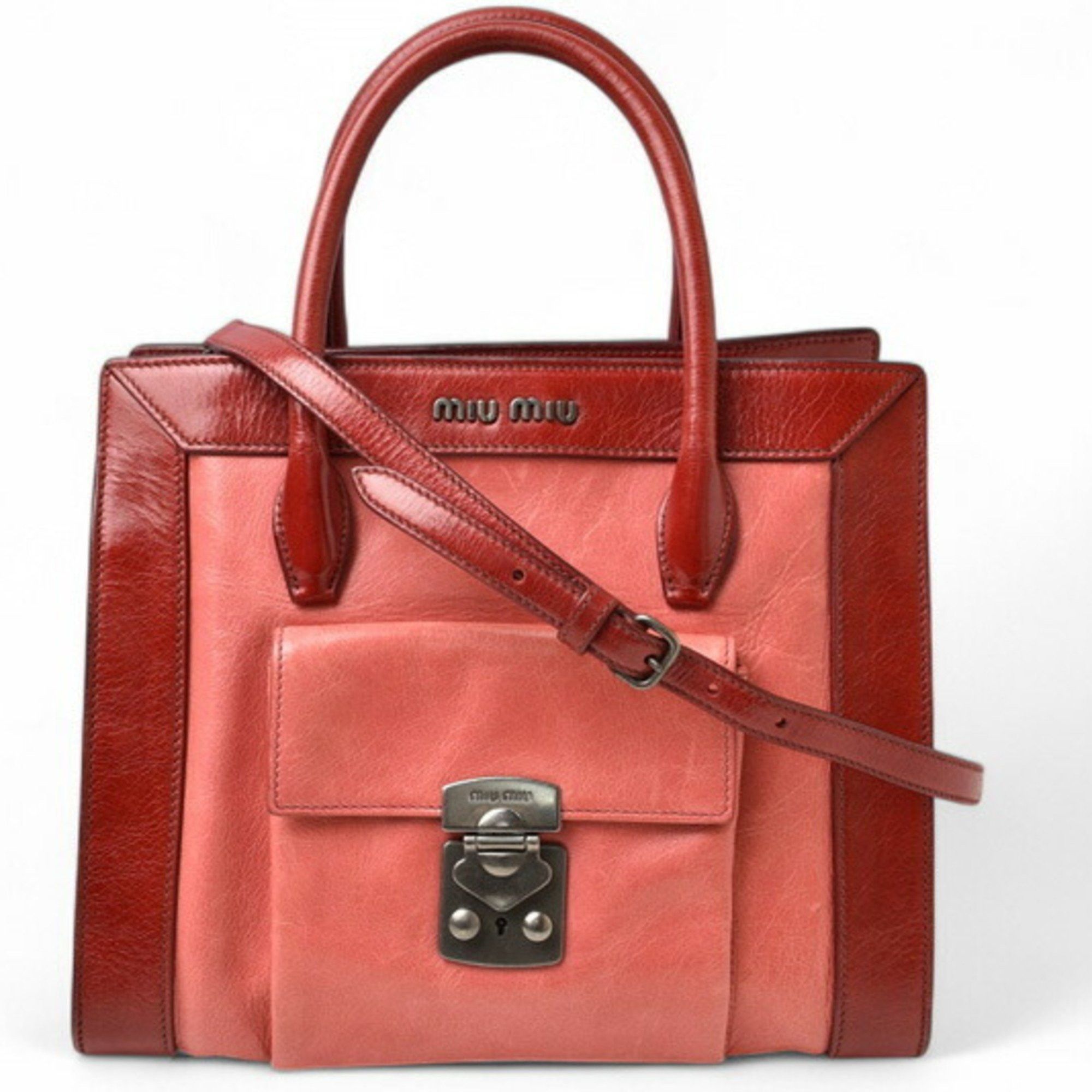 Miu Miu Miu Shoulder Bag Handbag Miumiu Rn0943 Leather Rosa Rubino 2Way, Women's