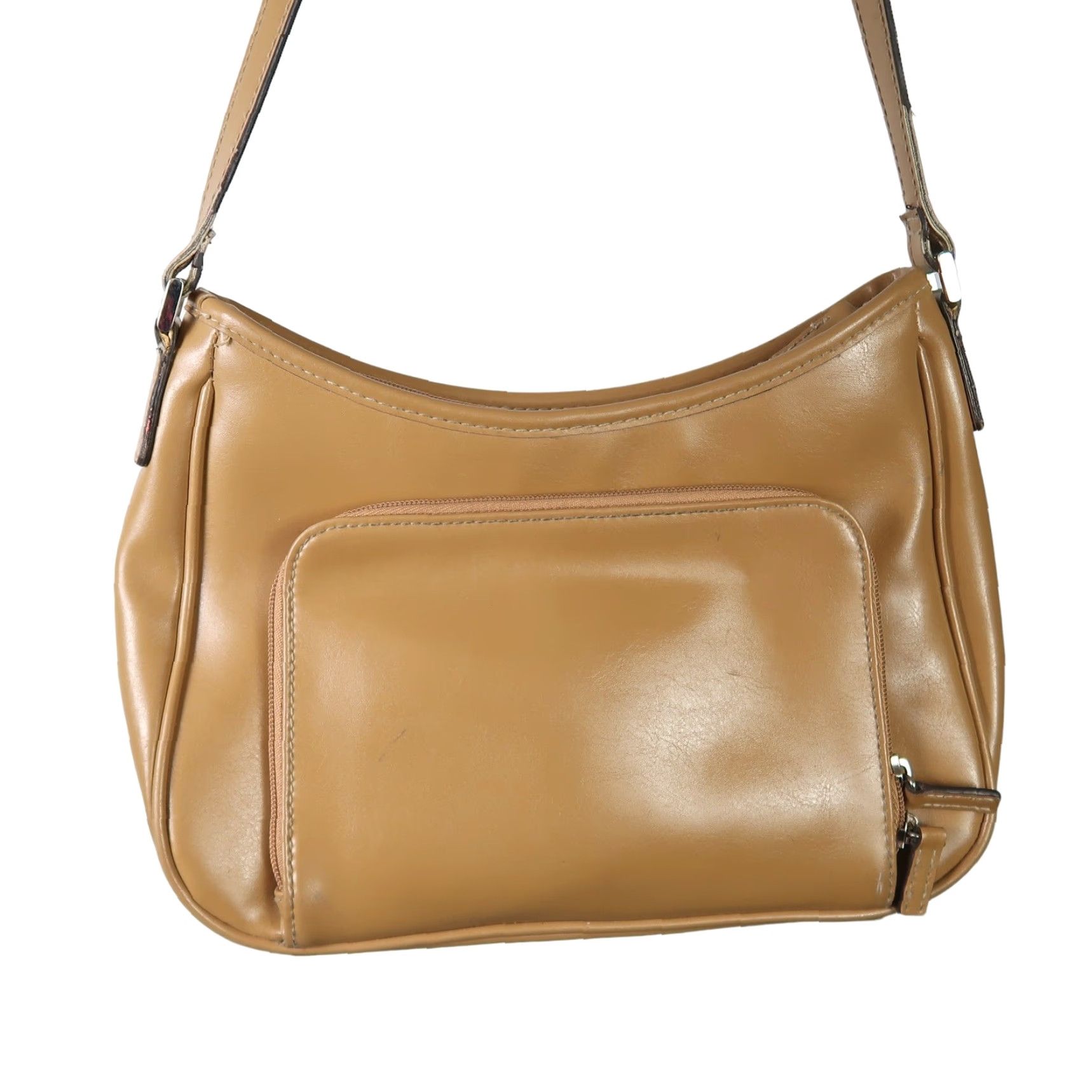Liz Claiborne VINTAGE Liz Claiborne Crazy Horse tan faux leather Shoulder Bag Purse Small Women zipper 11" length 7" height 3" width Size ONE SIZE - 4 Thumbnail