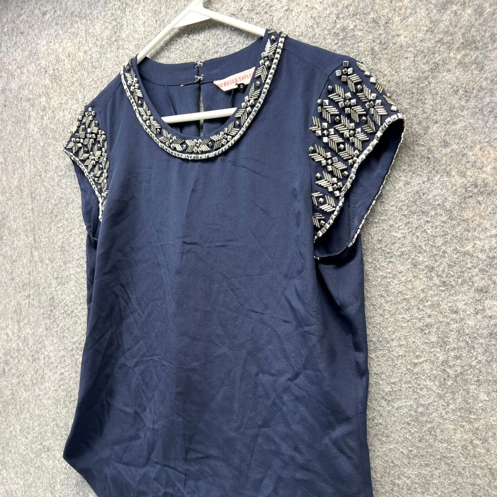 Rebecca Taylor VINTAGE Rebecca Taylor Shirt Womens 0 Blue Silk Sleeveless Blouse Top Dressy Casual Party/Cocktail Blouse Womens Men’s? Size XS / US 0-2 / IT 36-38 - 7 Thumbnail