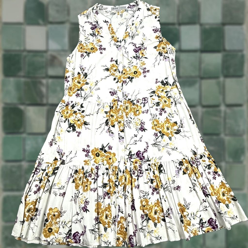 Vintage Absolutely Famous Dress Womens Large White Floral Sleeveless Button Rayon Casual Sundress Size L / US 10 / IT 46 - 1 Thumbnail