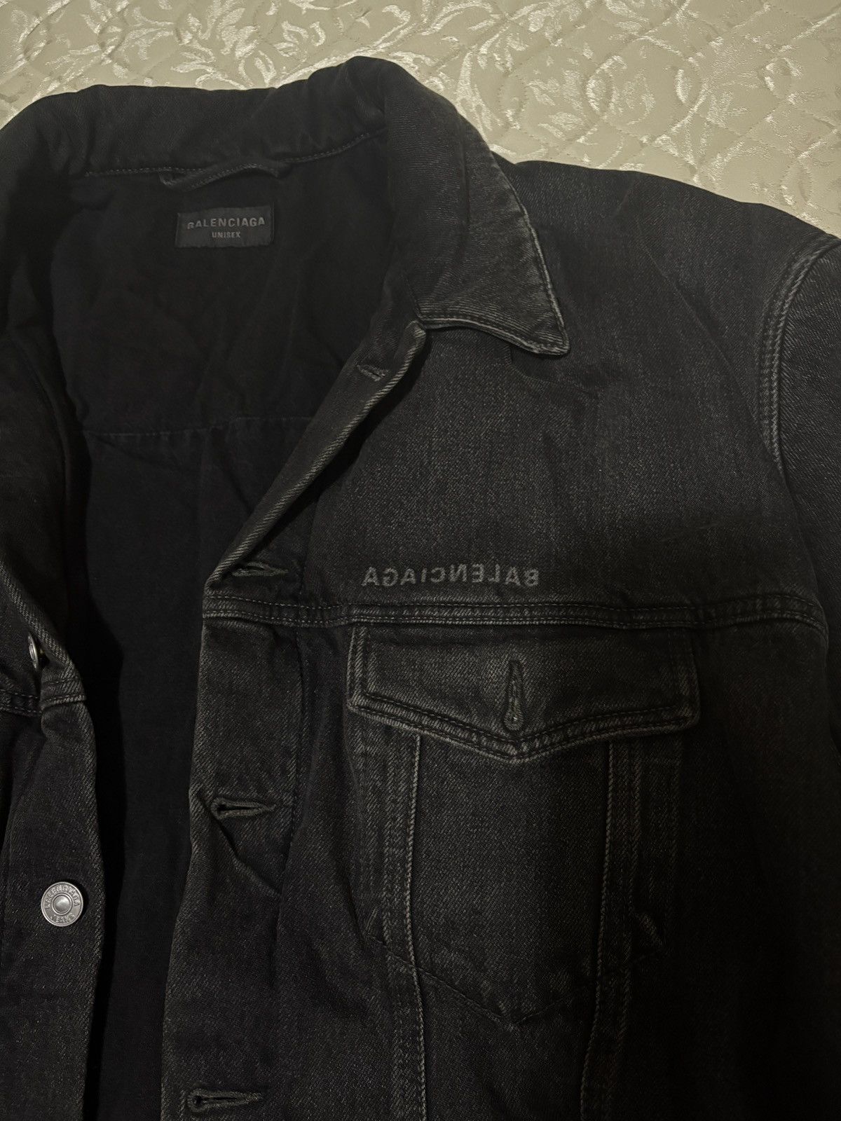 Balenciaga Mirror Padded Denim Jacket 'Dark Grey' Size US XL / EU 56 / 4 - 2 Thumbnail