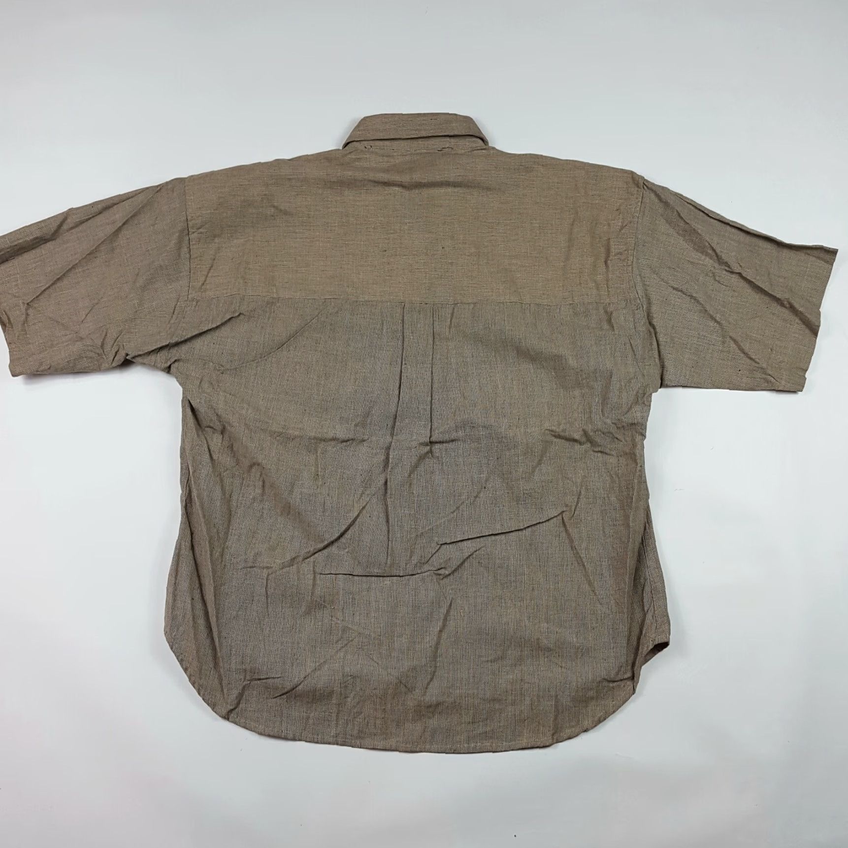 Members Only VINTAGE Members Only Shirt Mens L Beige Woven Button-Up Pocket Short Sleeve 90s 80s Fashion Vintage 90s Beige Button-Up Shirt Mens L Size 42R - 3 Thumbnail