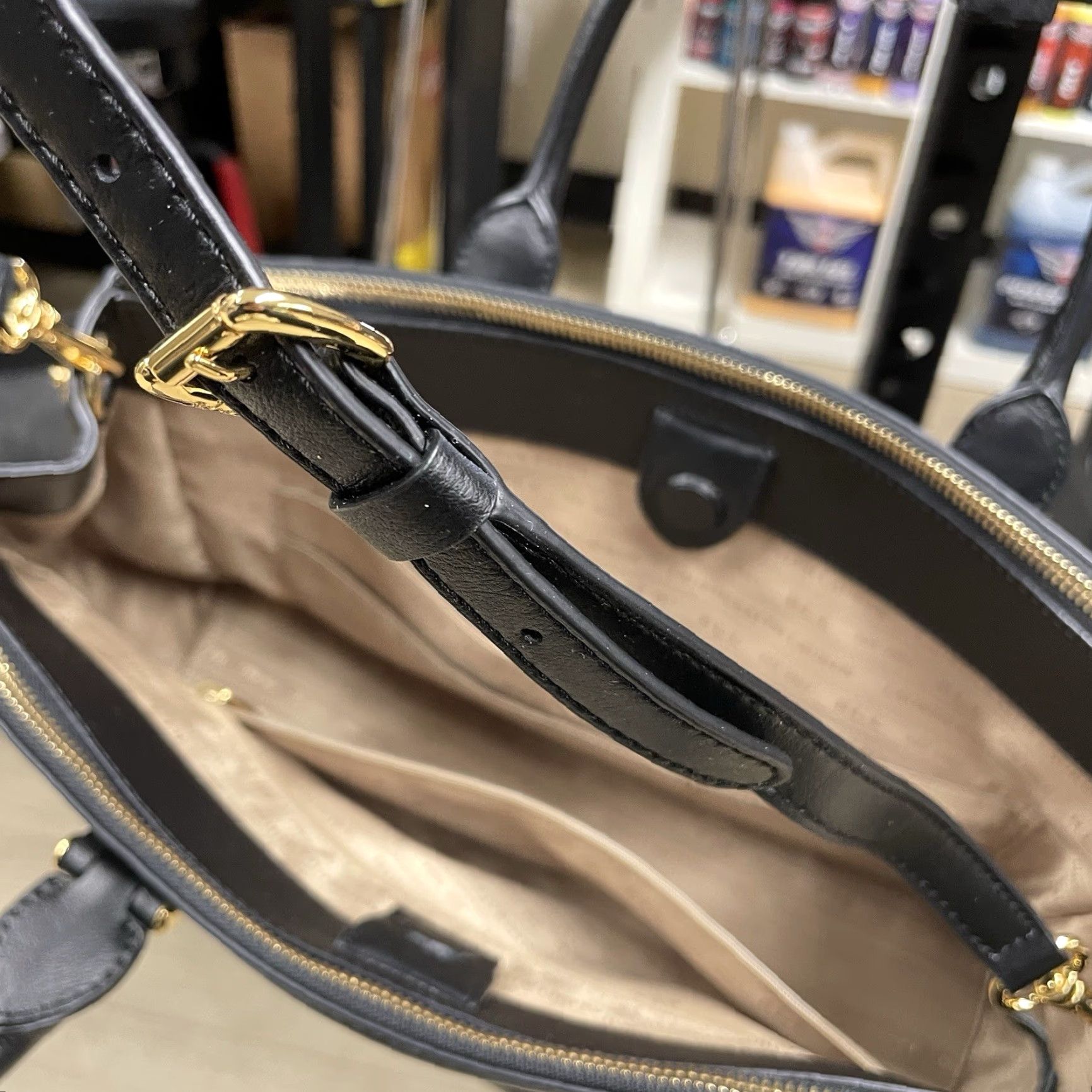 Doublet Lauren Ralph Lauren Bag Black Leather Newbury Double Zip Crossbody Gold Tote Medium Size ONE SIZE - 6 Thumbnail