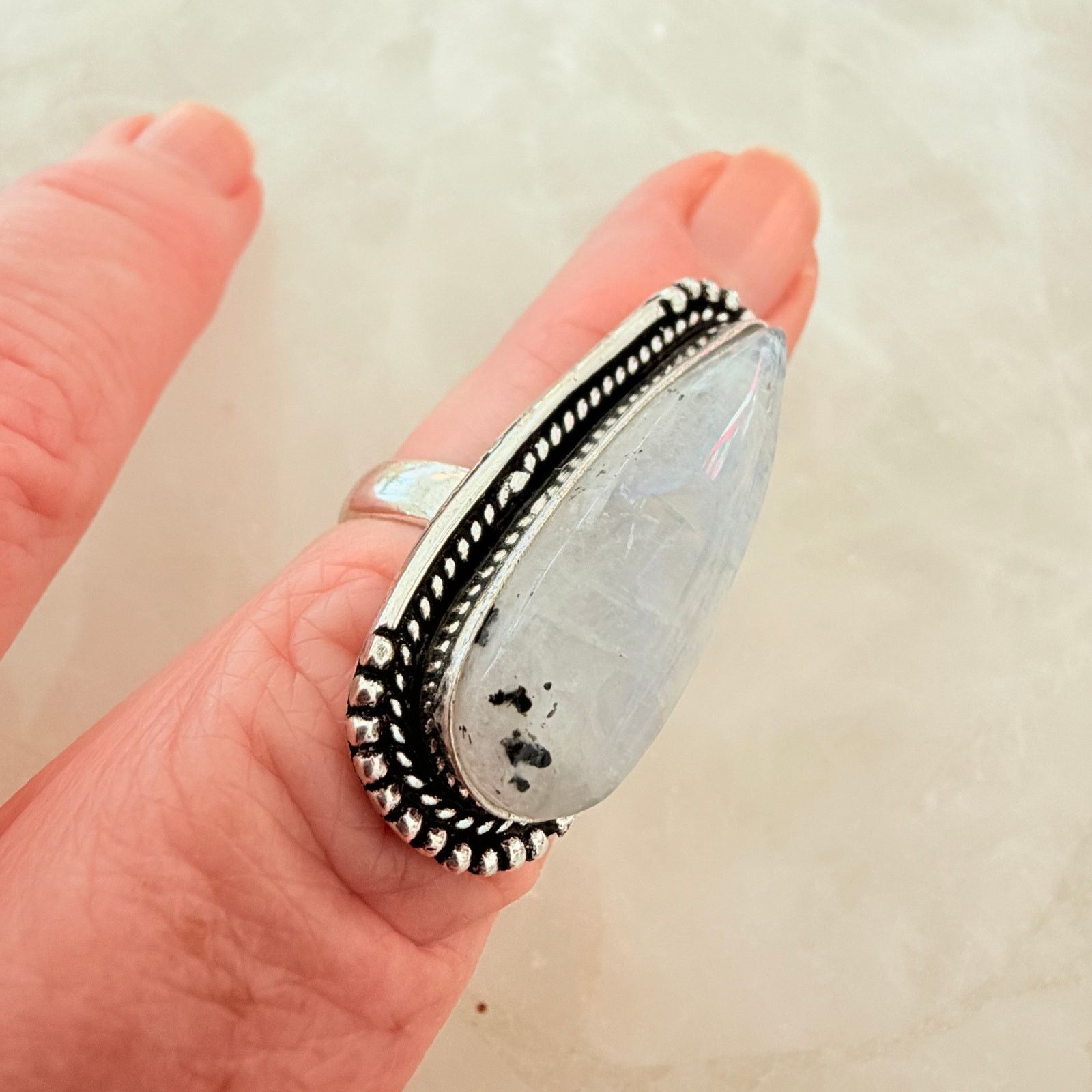 The Unbranded Brand Rainbow Moonstone 925 Silver Plated Ring Size 6 Size ONE SIZE - 5 Thumbnail