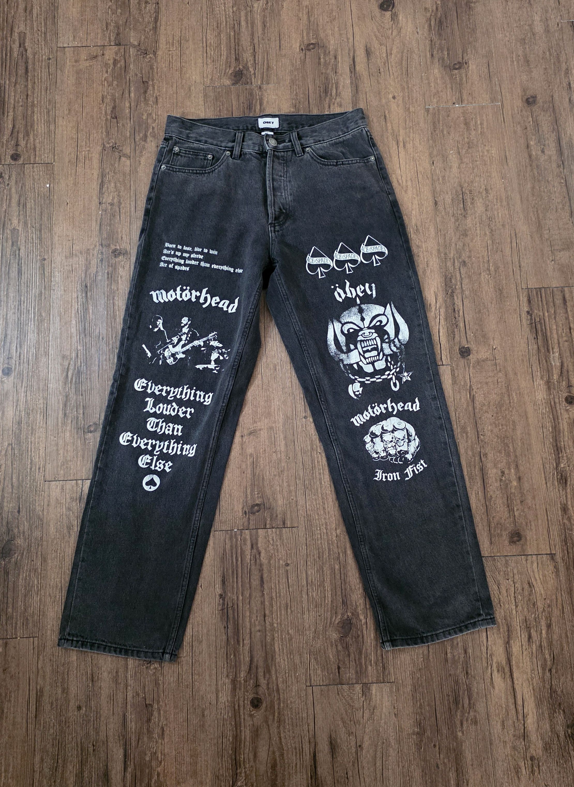 Obey Obey x Motörhead denim jeans test print black faded wash 29 Size US 29 - 1 Thumbnail