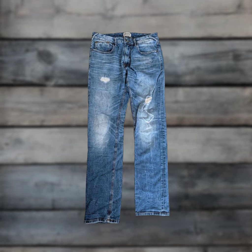 Vintage Stone Refinery The Otis Jeans Mens 33 x 34 Straight Distressed Blue Cotton Spandex Regular Denim 5-Pocket Adapted Vintage No Size US 33 - 1 Thumbnail