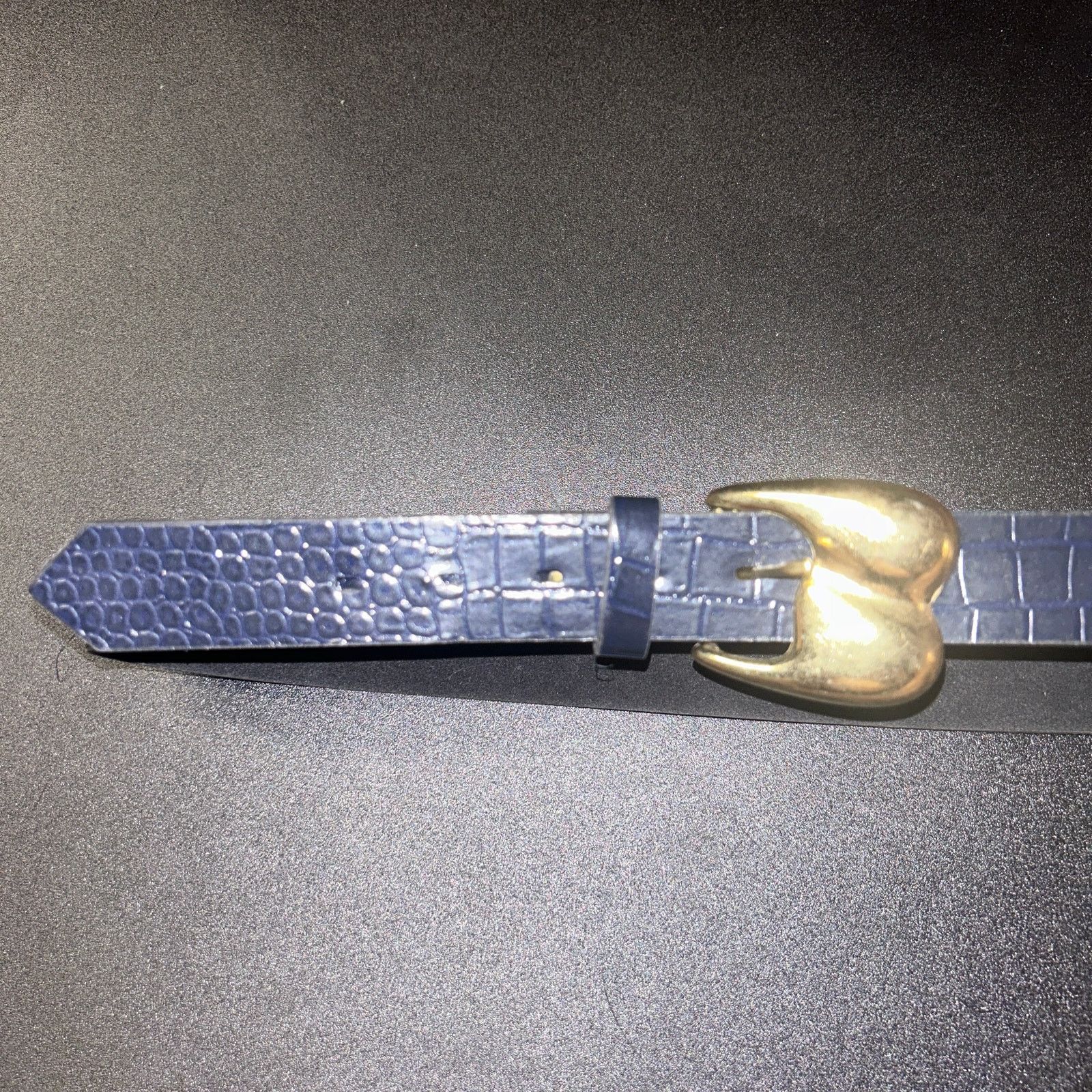 Other Navy Blue Faux Leather Textured Gold-Tone Hardware Belt 30" Size ONE SIZE - 2 Thumbnail