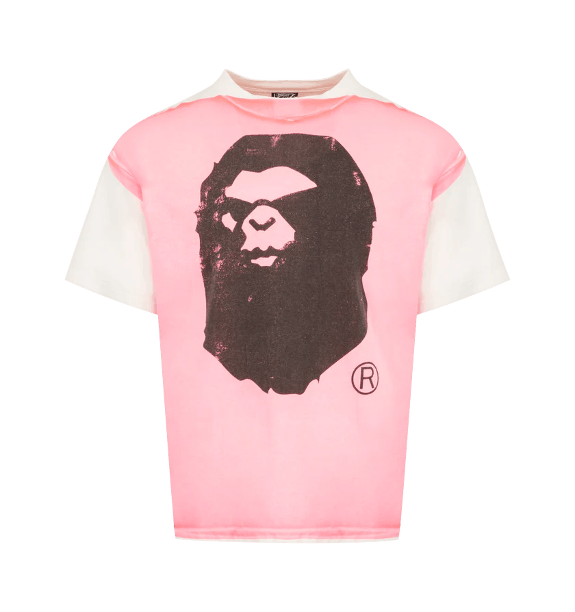 o1h1sh11225 Bape Handprint Tee in Pink/White