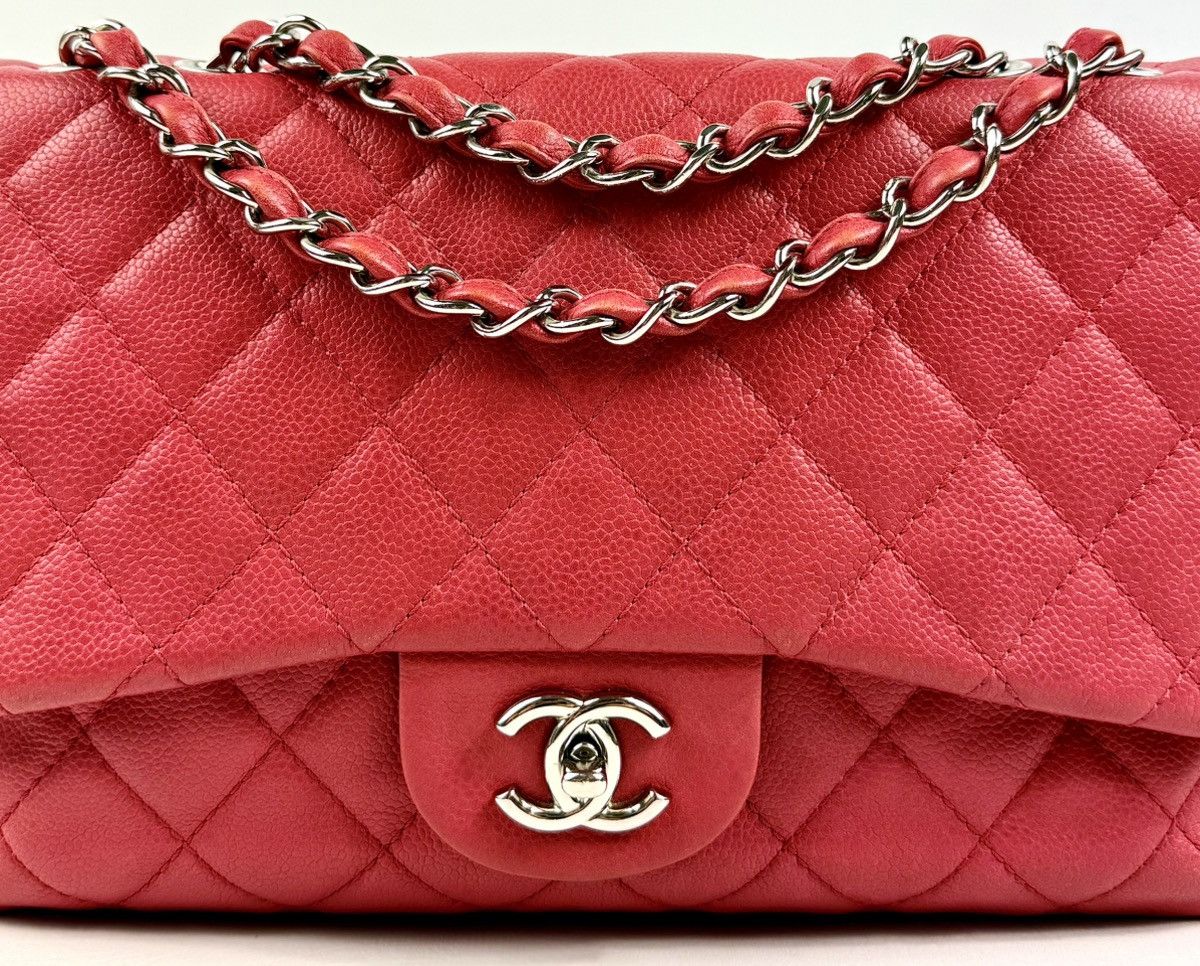 Chanel Chanel - Karl - 2008 - Raspberry Red - Caviar - Jumbo - Flap Size ONE SIZE - 6 Thumbnail