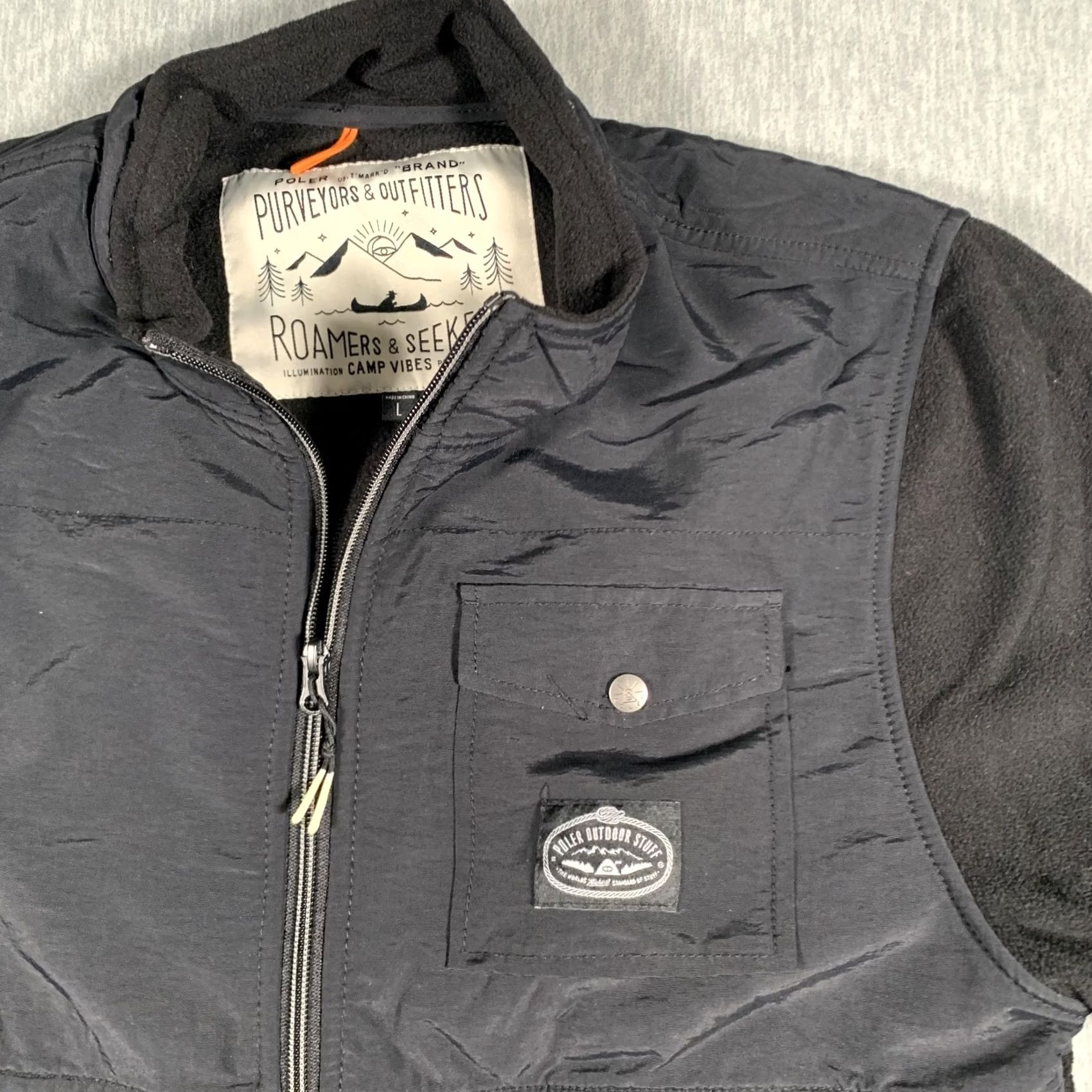 Poler Poler Outdoor Stuff Jacket Mens Large Black Fleece Full Zip Nylon Panel Camp Size US L / EU 52-54 / 3 - 5 Thumbnail