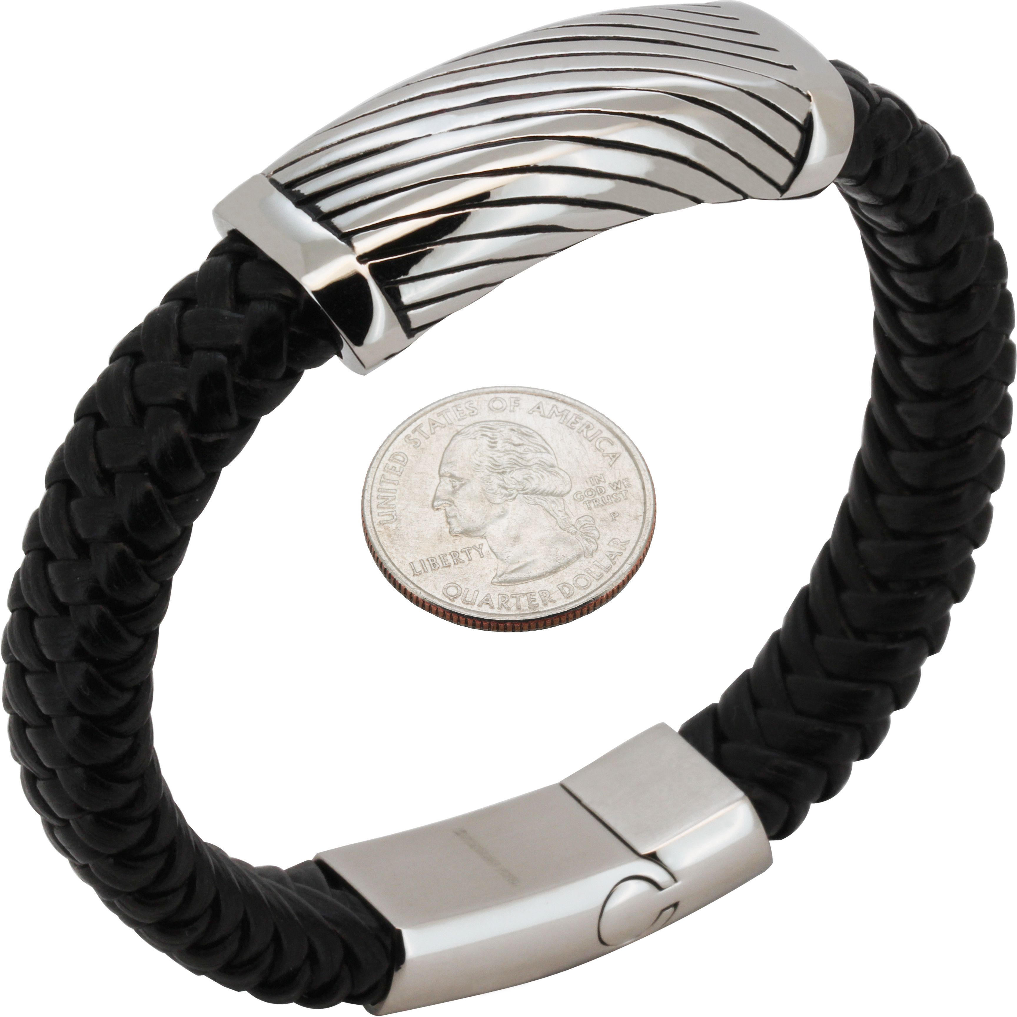 Other 316L Stainless Steel 16mm Stripe Leather Bracelet 8.5” Size ONE SIZE - 1 Preview