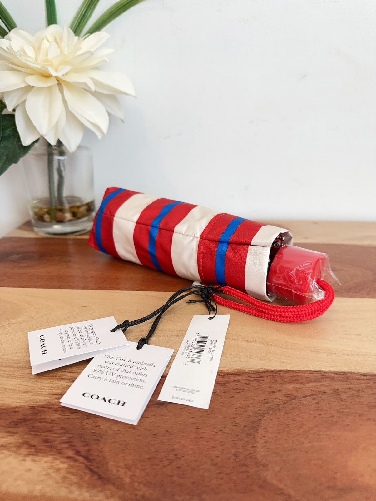 Coach NWT Coach Uv Protection Mini Umbrella In Stripe Print Size ONE SIZE - 3 Thumbnail