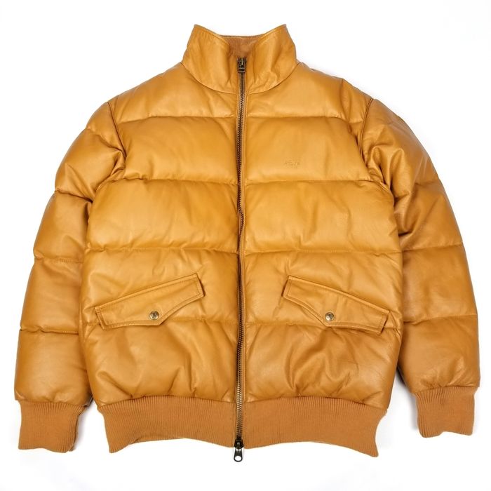 Wesc WESC Golden Brown Genuine Leather Down Bomber Puffer Jacket | Grailed