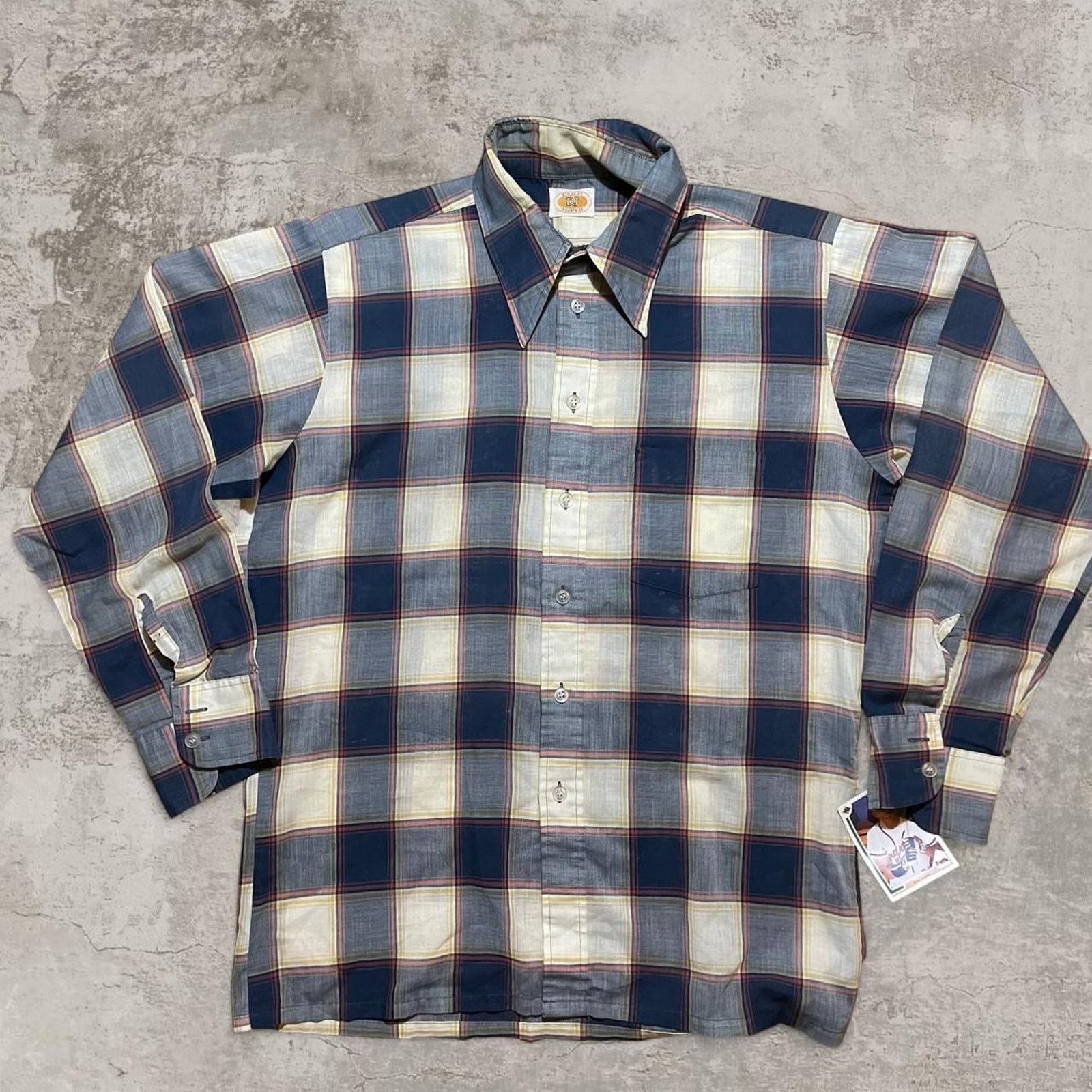 Vintage 1970s DJ pointed collar white plaid button up flannel shirt Size US L / EU 52-54 / 3 - 1 Thumbnail